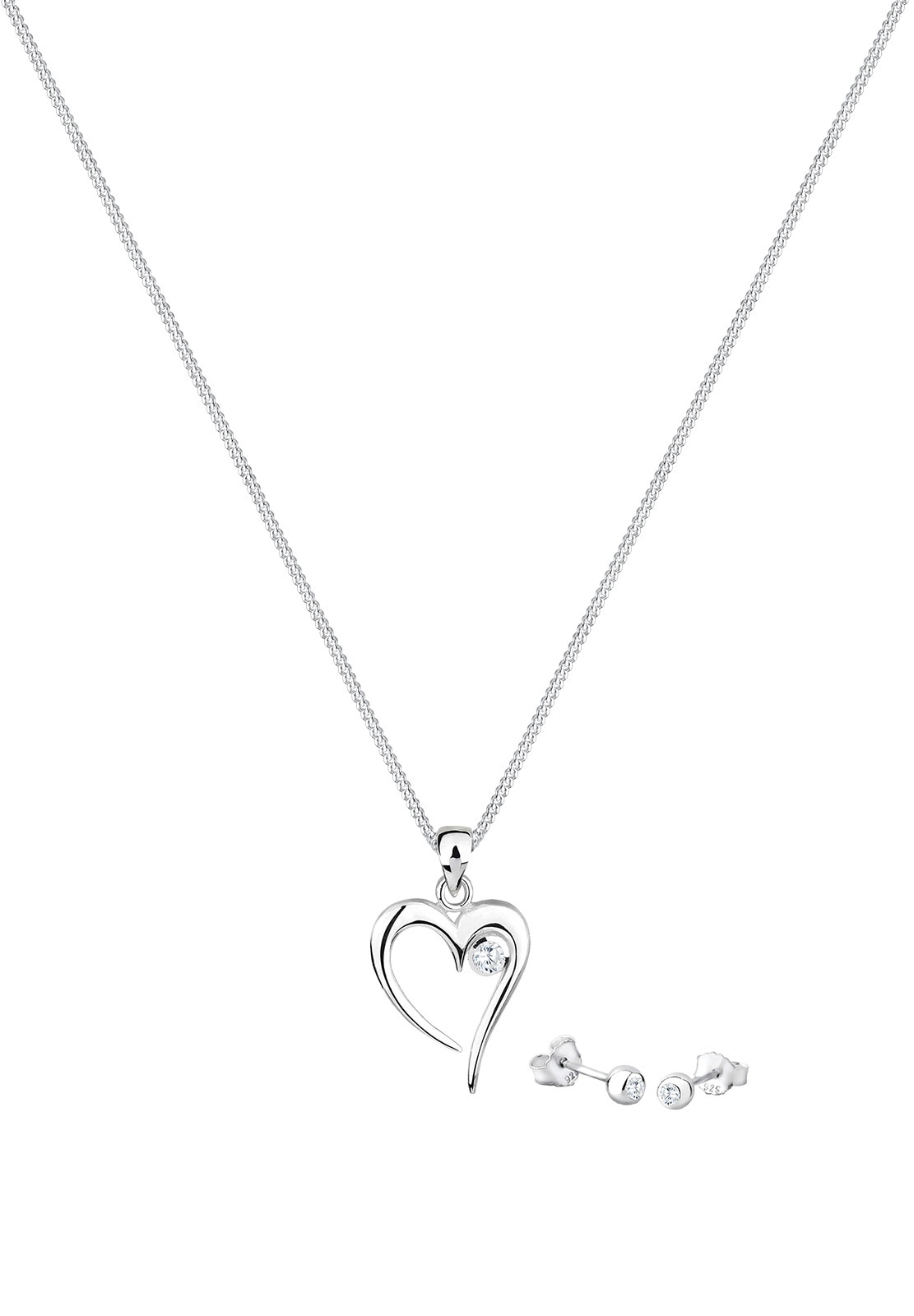Elli Ohrring und Ketten Set »Schmuckset Herz Solitär Zirkonia In Love 925 Sterling Silber« ()