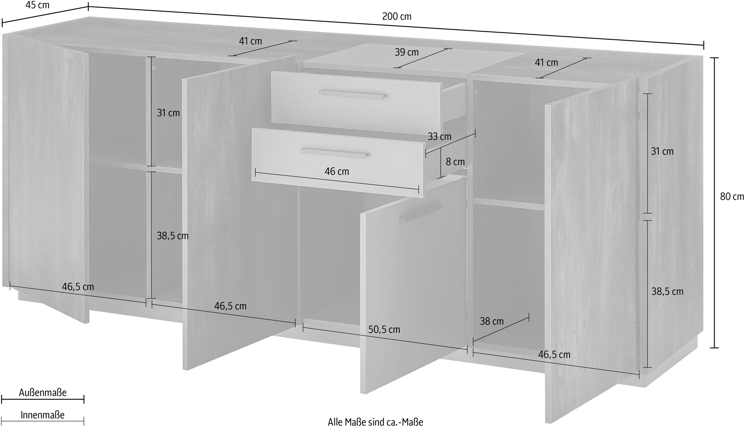 INOSIGN Sideboard »LARGO«, Soft-Close-Funktion, Breite ca. 200 cm