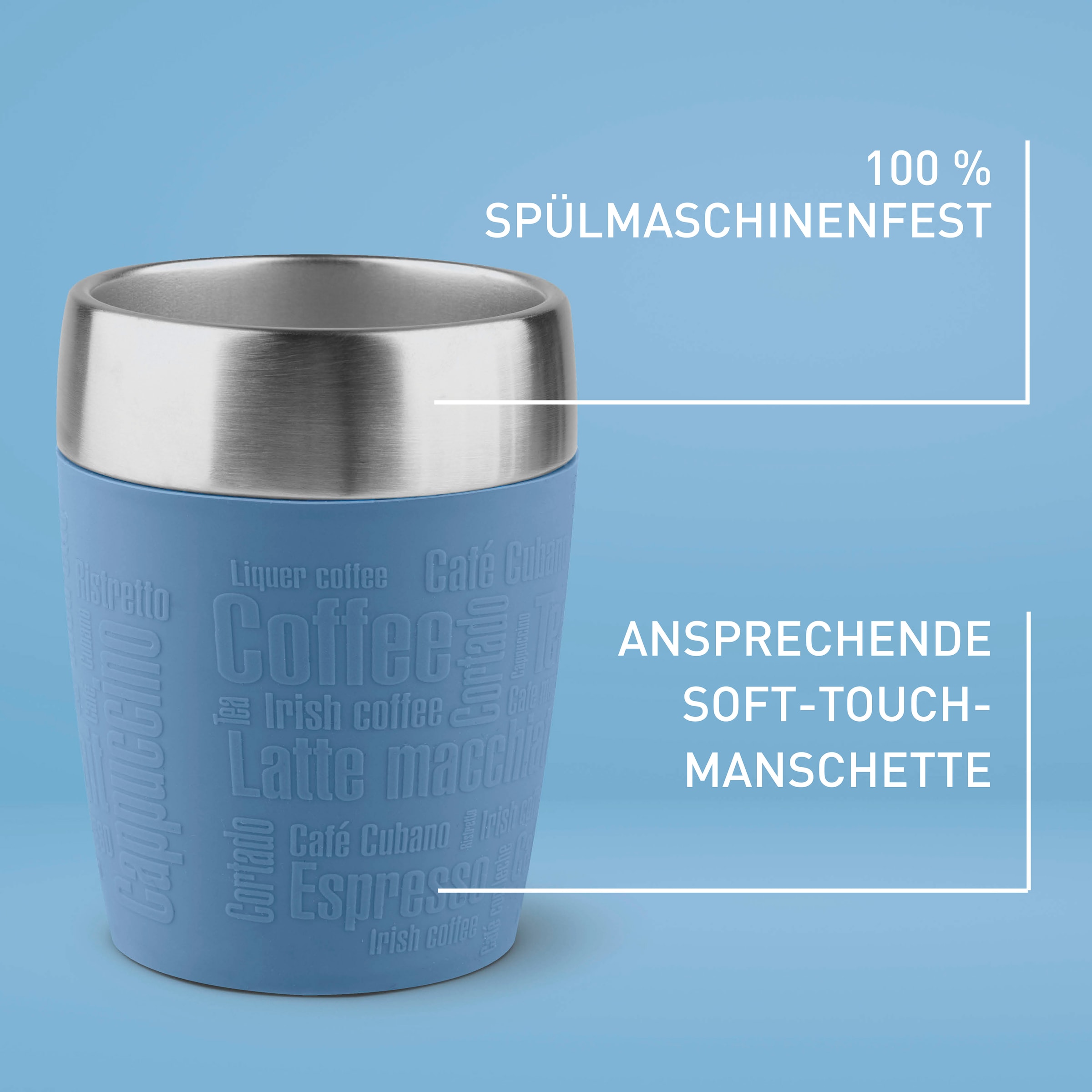 Emsa Thermobecher »Travel Cup« 0,2 Liter, Edelstahl, Trink- und Eisbecher, gummierte Manschette