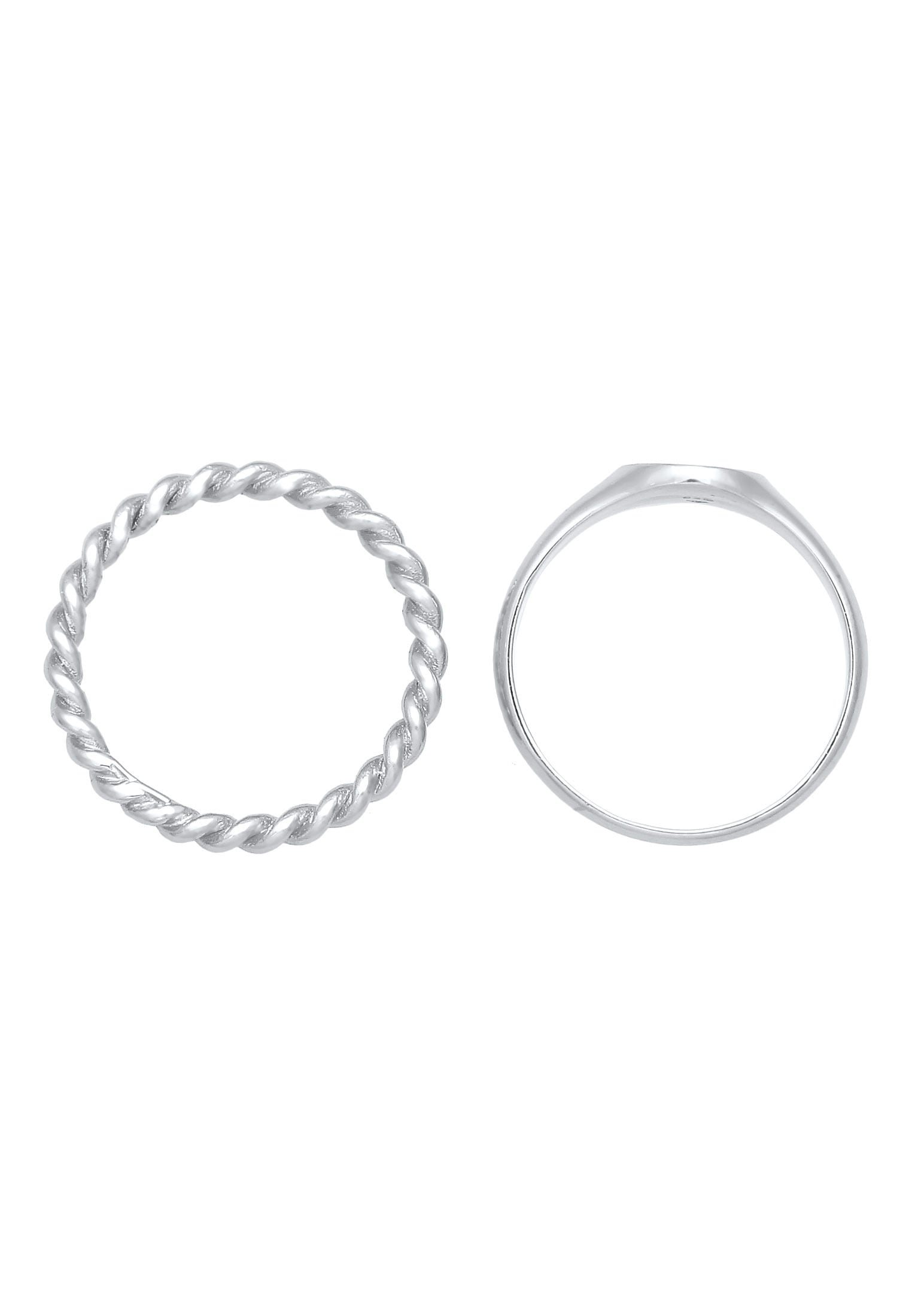 Elli Ring-Set »Ring Siegelring Basic Bandring Twist 2er Set 925 Silber«