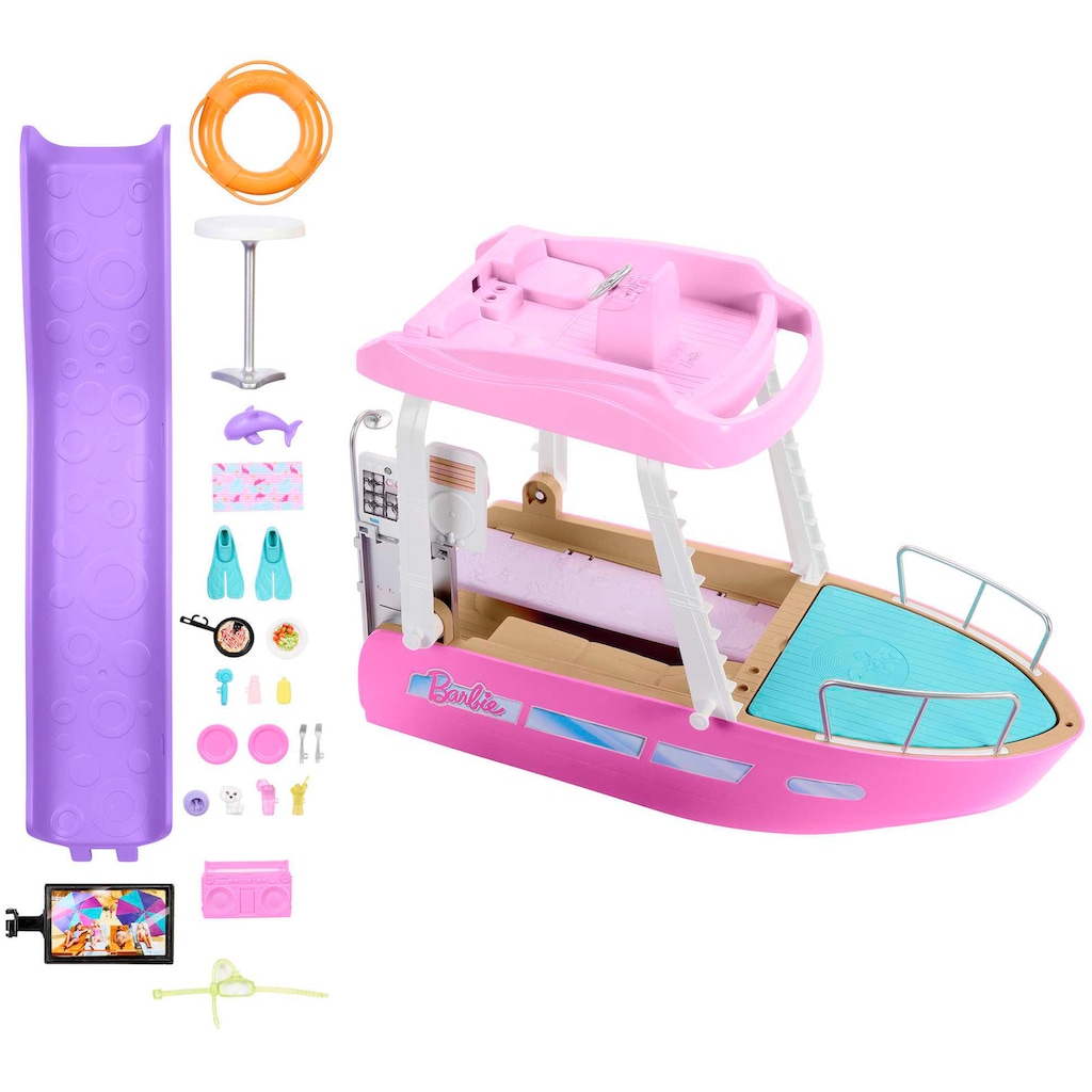Barbie Puppen Fahrzeug »Barbie Traumboot mit Pool und Rutsche inkl. Barbie Zubehör«