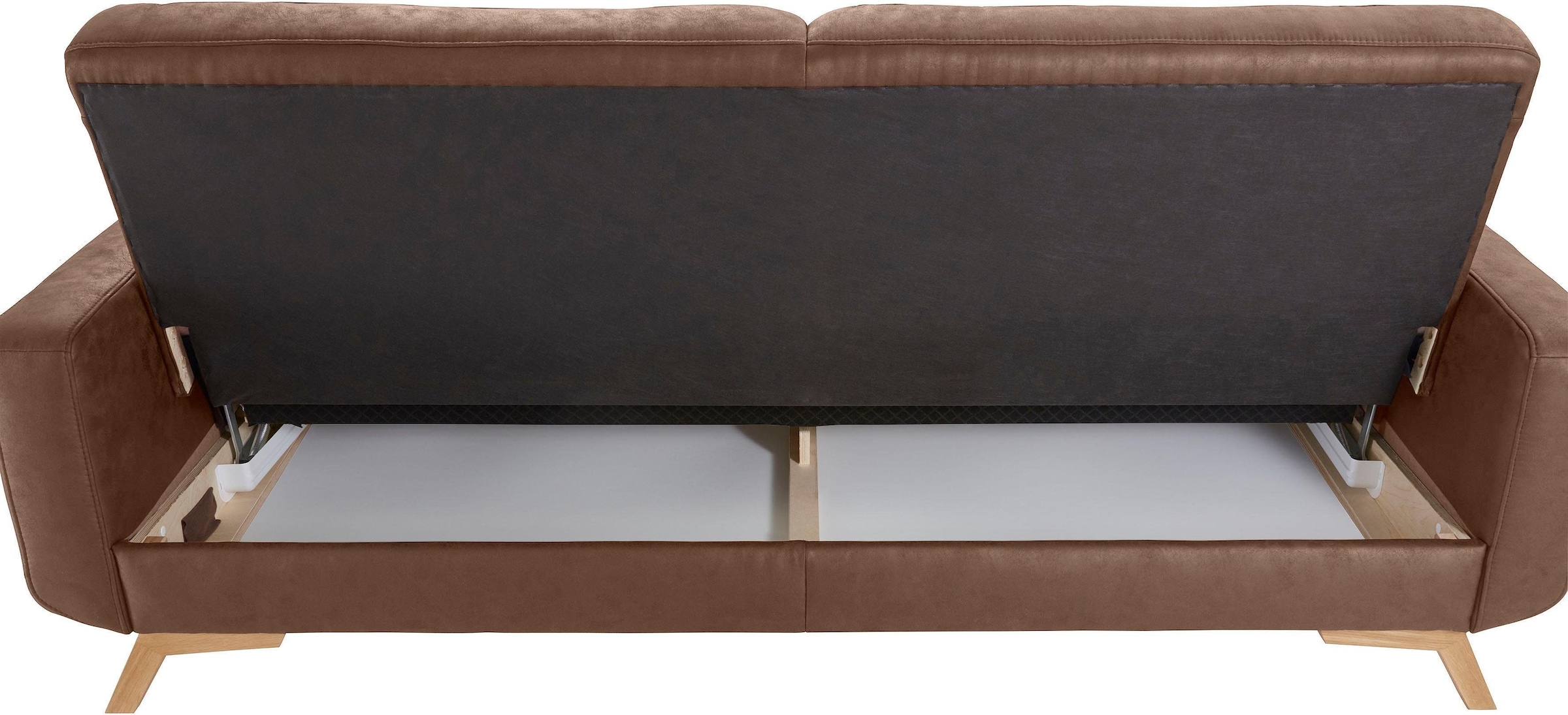 exxpo - sofa fashion 3-Sitzer »Fiord, aktuelles Design, tolle Detailverarbeitung im Sitz und Rücken«, bequem, wahlweise Kippcouch mit Bettfunktion und Bettkasten, Holzfuß