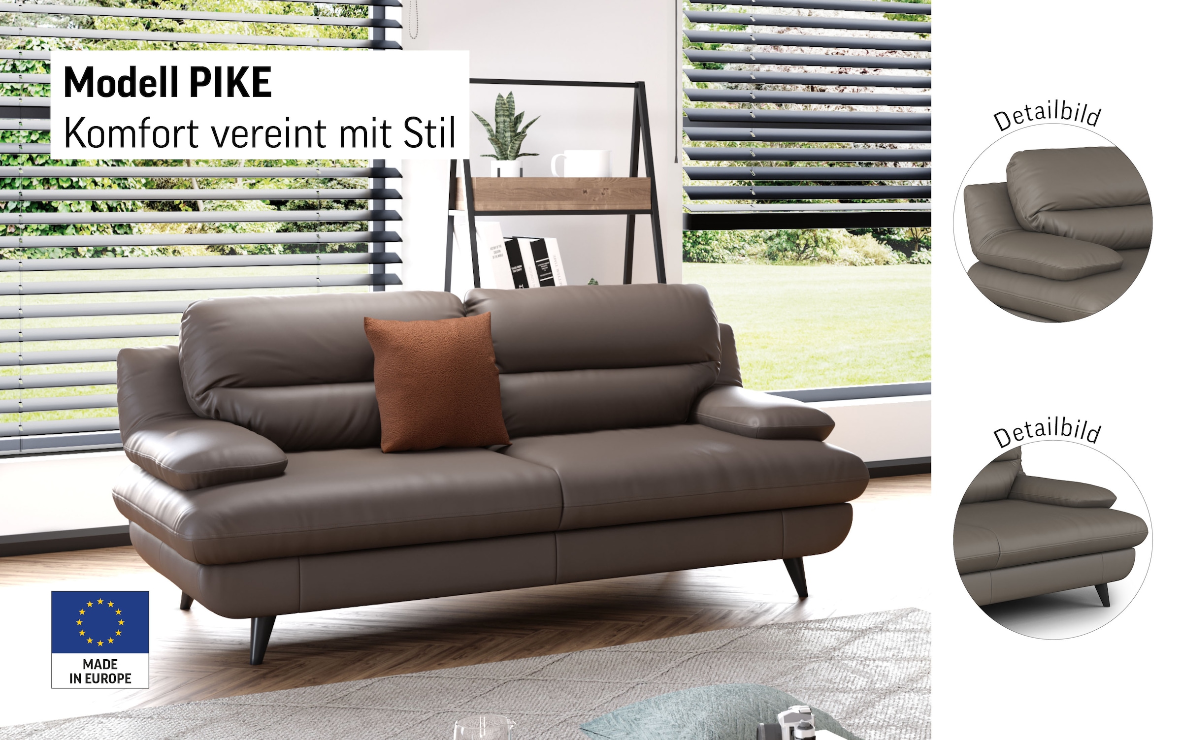 COTTA 2,5-Sitzer »Pike, B: 198 cm« mit Metallfüße, wahlweise auch in Echtleder