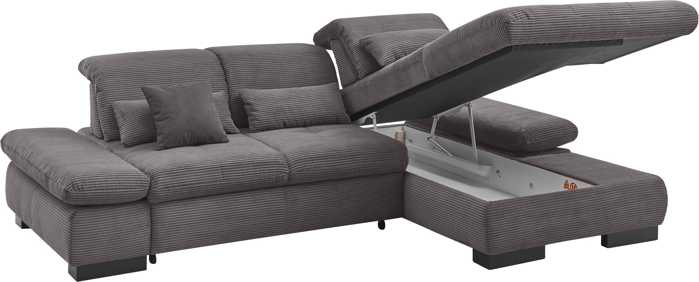 set one by Musterring Ecksofa »SO4100 V«, mit verstellbaren Kopfteilen, wahlweise mit Funktionen, Cord-Bezug