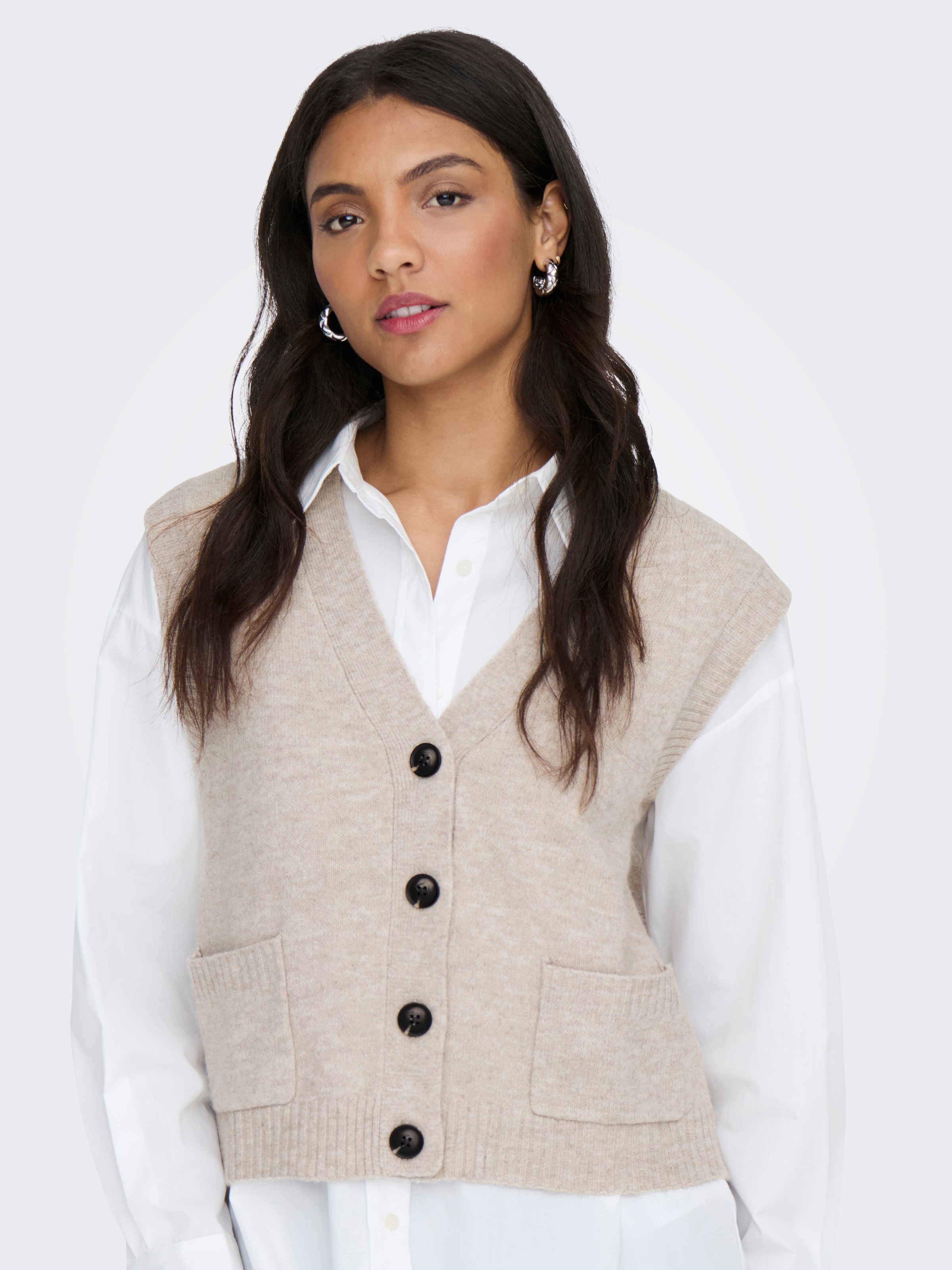 JDY Strickweste »JDYSUPER S/L V-NECK VEST KNT NOOS« Materialmix