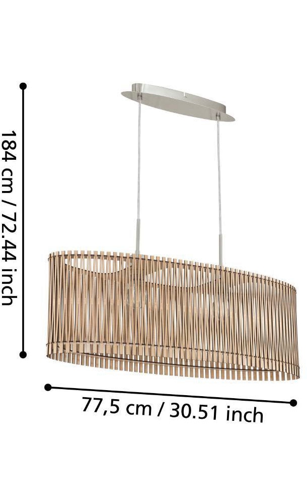 EGLO Hängeleuchte »SENDERO«, 2 flammig, Leuchtmittel E27 | ohne Leuchtmittel, Hängelampe, Stahl in Nickel-Matt, Holz in Ahorn, Natur, E27, 77,5 cm