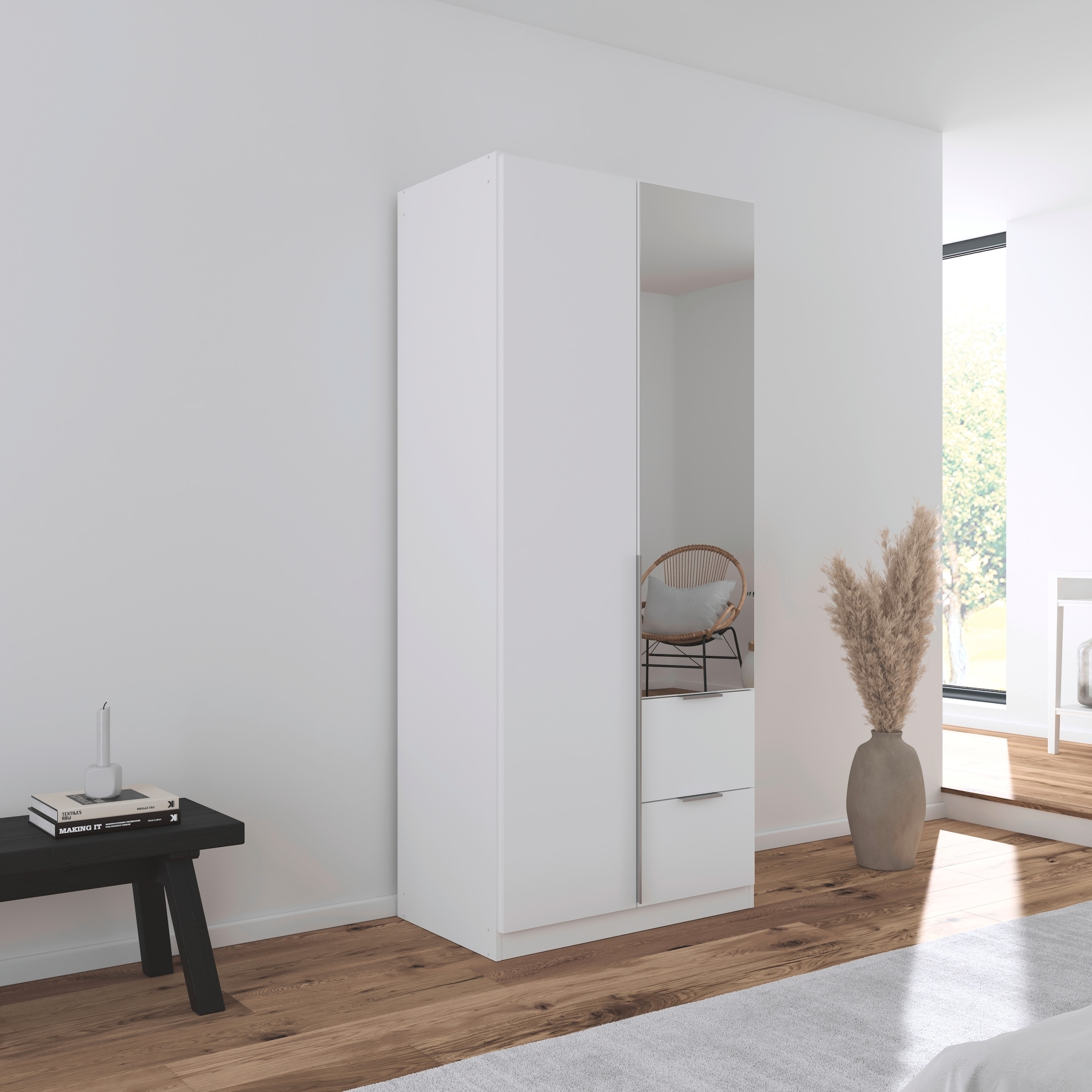 rauch Drehtürenschrank »Kleiderschrank Schrank Garderobe AGORDO mit Dekor- oder Hochglanzfront« in zwei Griff-Farben, Breiten 91-360 cm,  mit Außenschubkästen, in 7 Breiten und 2 Höhen MADE IN GERMANY