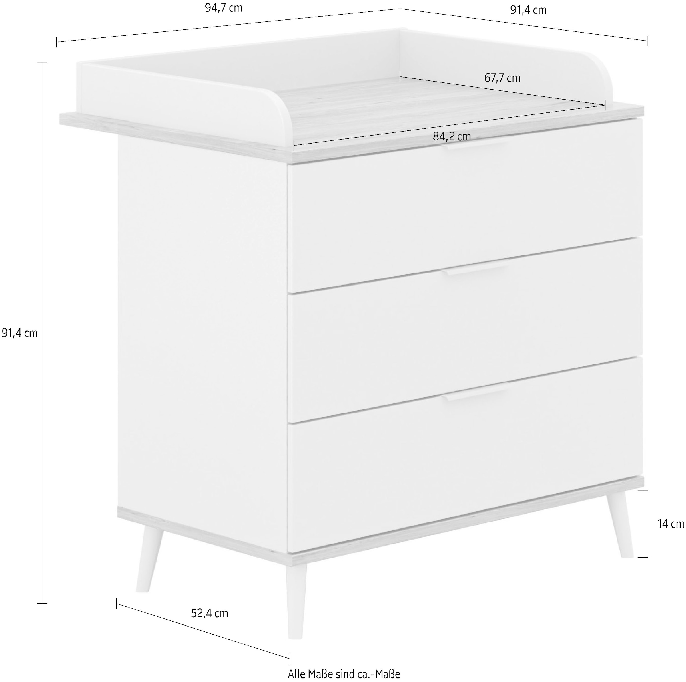 YUNY by PAIDI Wickelkommode »HAZEL in Beige, 3 Schubladen mit Soft-Close, inkl. Wickelaufsatz« bis 50 kg 95 cm Breite, Kommode mit abnehmbarem Aufsatz, geprüfte Sicherheit 94,7 cm