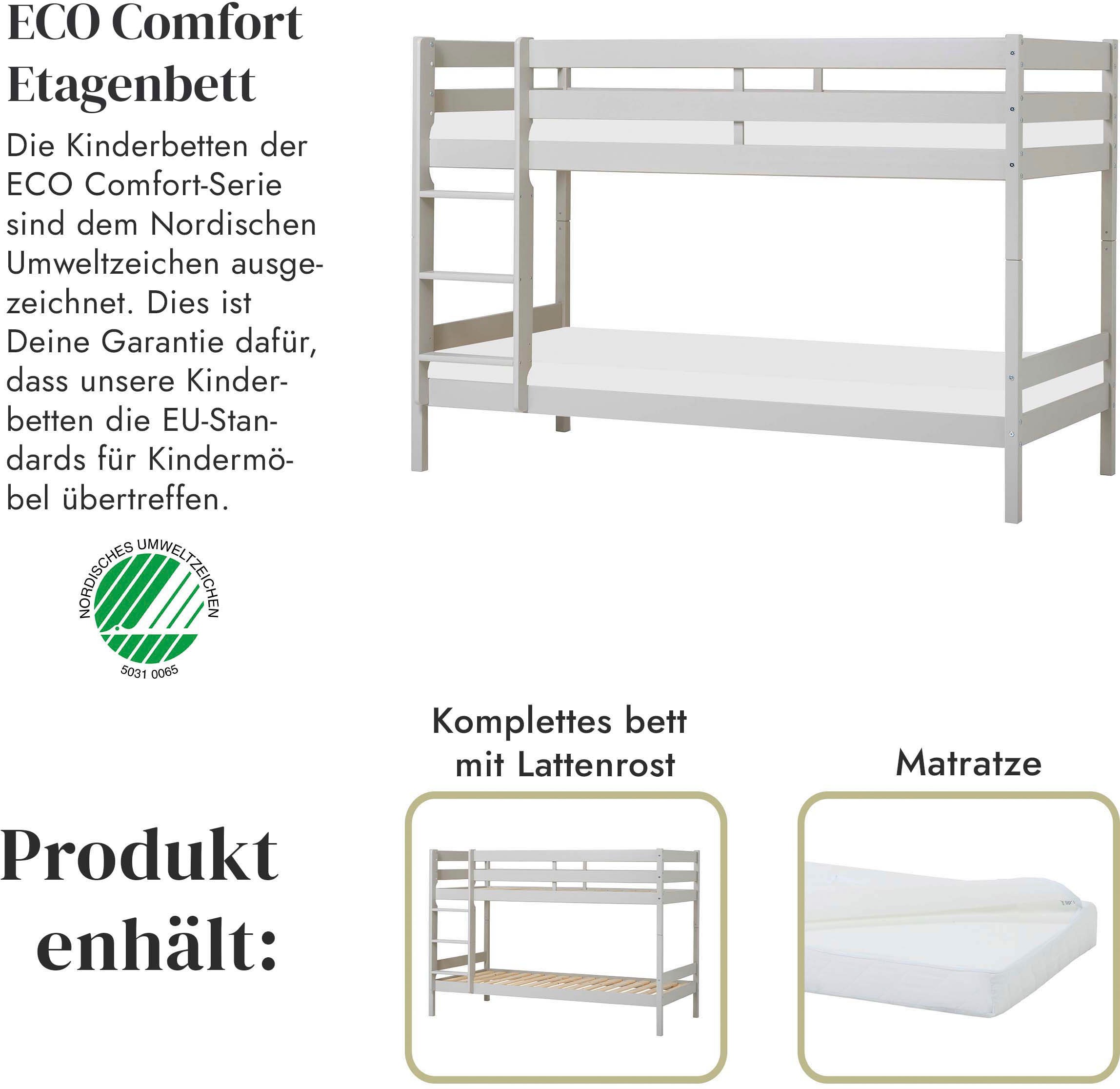 Hoppekids Etagenbett »ECO Comfort Kinderbett 90x200 oder 70x160 aus Massivholz in 4 Farben«, TÜV, FSC und Nordisches Umweltzeichen – wahlweise mit Matratzen