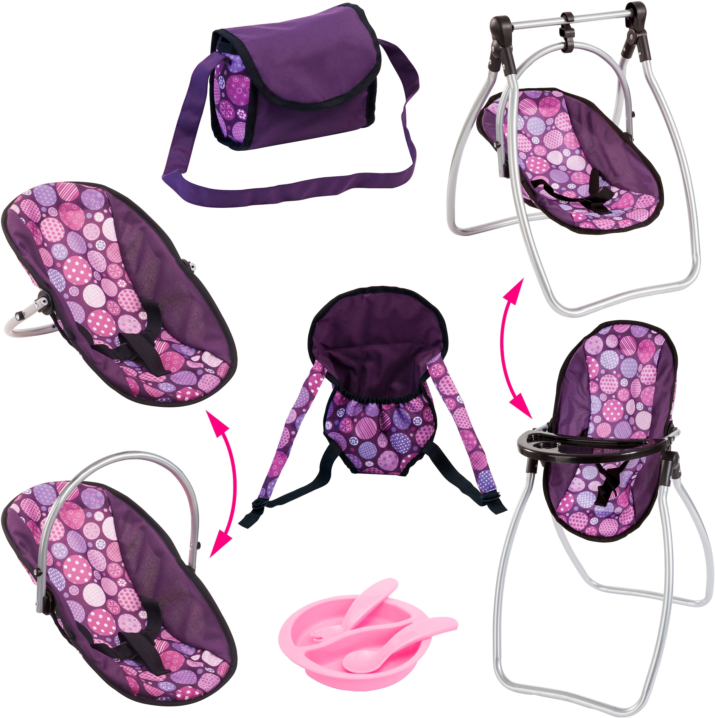 Puppen Accessoires-Set »Vario lila/rosa«, (Set, 6 tlg.), mit multifunktionalem Sitz