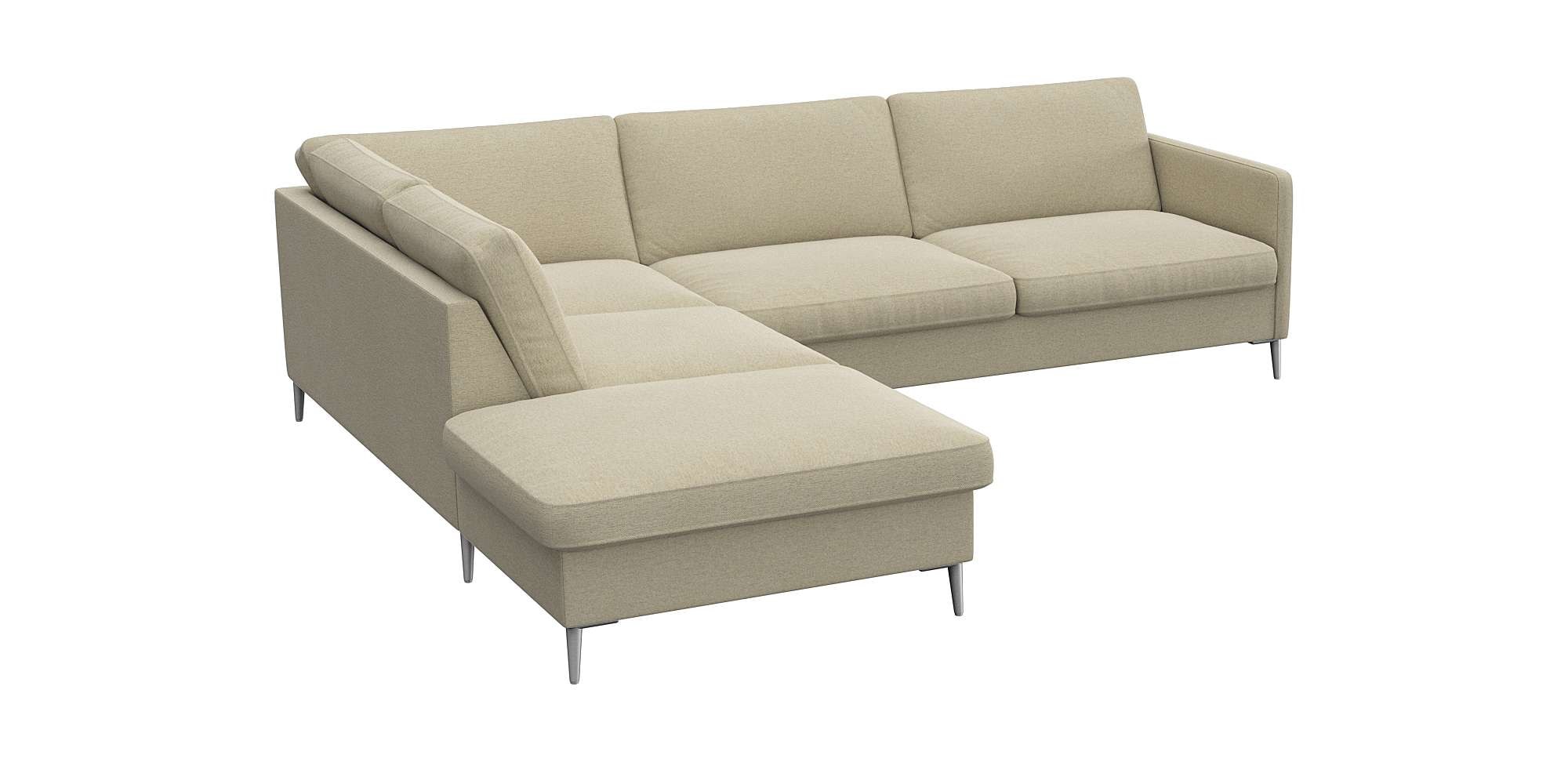 FLEXLUX Ecksofa »Fiore, L-Form«, schmale Armlehnen, Kaltschaum, Füße Alu