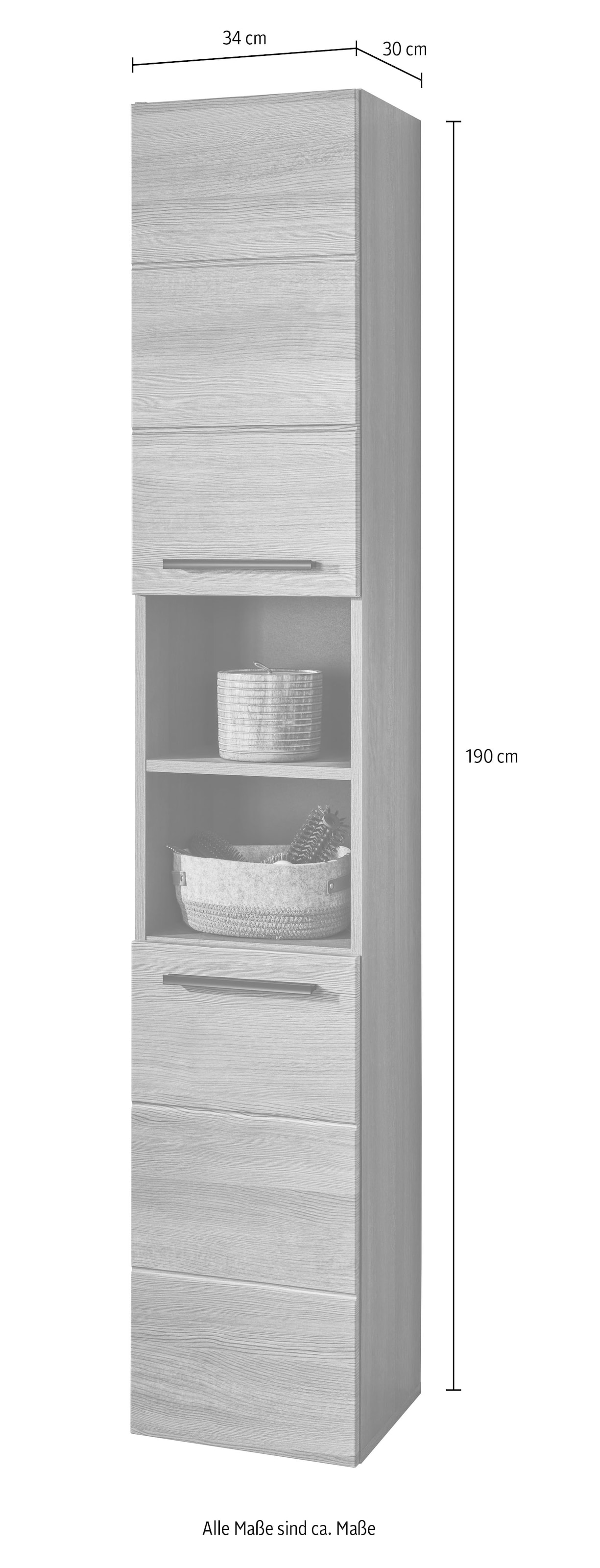 BASIC by Balculina Hochschrank »Silver,Badezimmerschrank BxHxT 34x190x30« 1 Stk. tlg. Breite 34cm, Tür L/R monierbar, FSC-Mix 70%