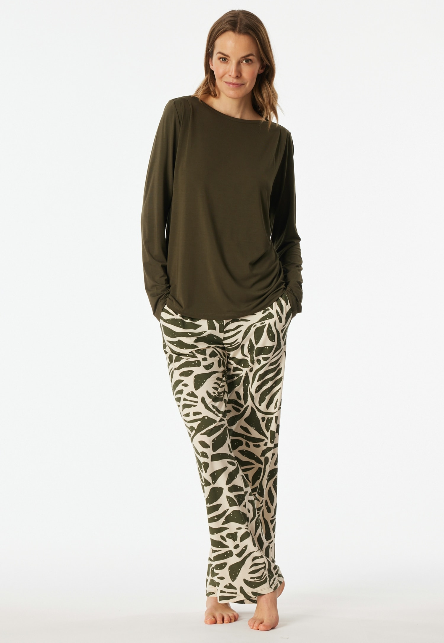 Schiesser Schlafanzug »Selected Premium« 2 mit U-Boot-Ausschnitt, langen Ärmeln