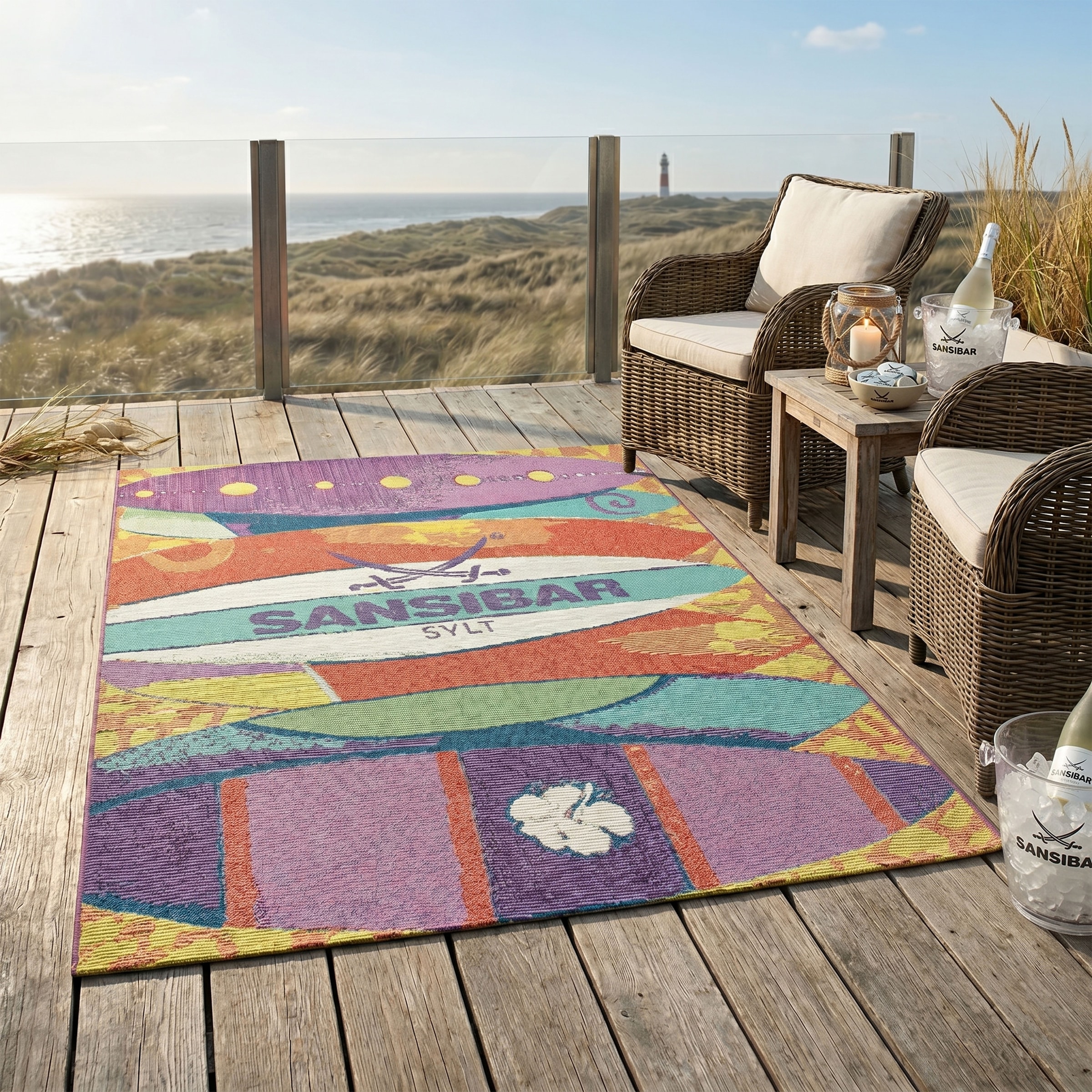 Sansibar Teppich »Rantum Beach SA-020« rechteckig 5 mm Höhe Flachgewebe, modernes Design, Surfboards, In- und Outdoor geeignet