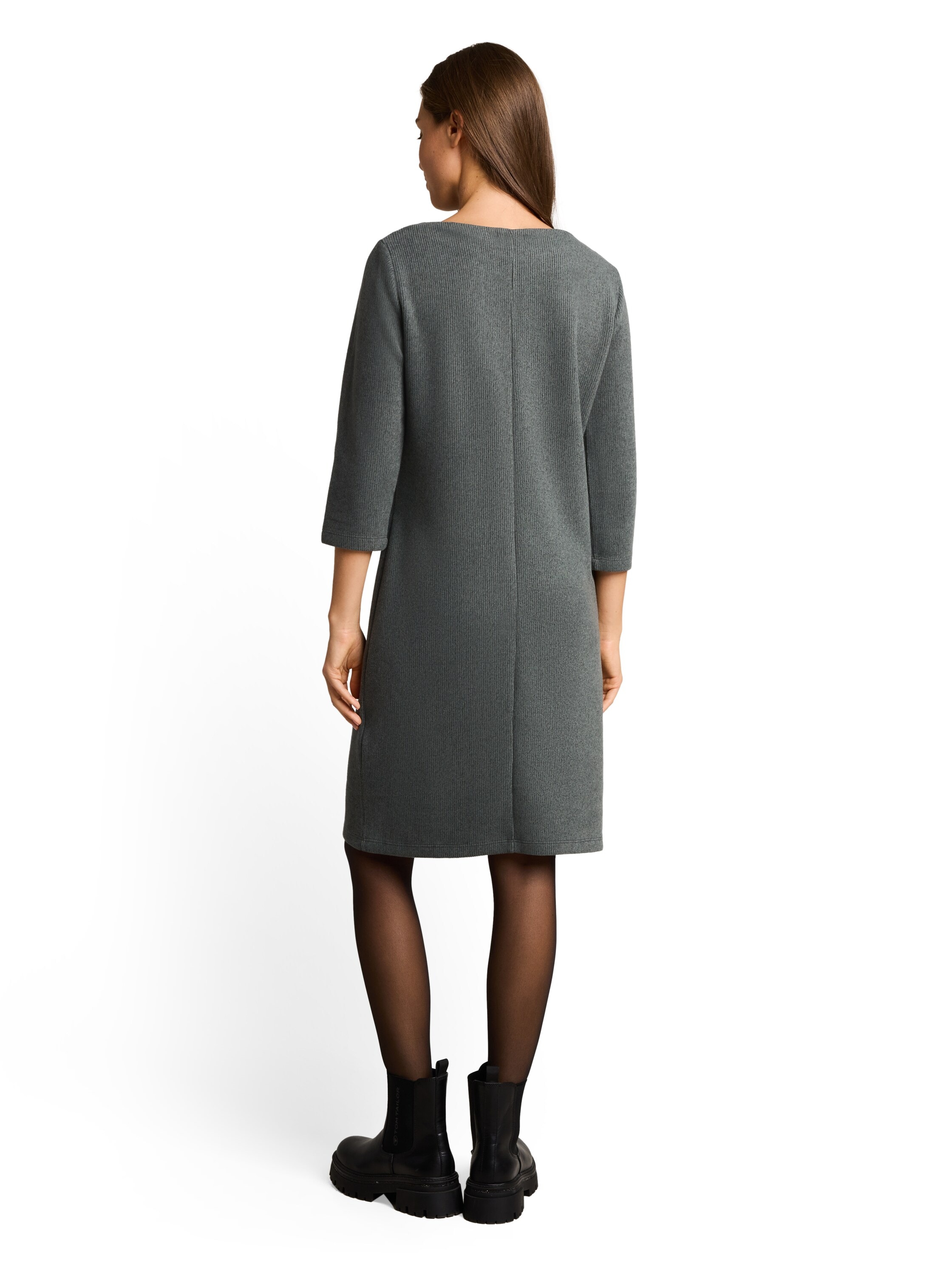 TOM TAILOR Midikleid Ohne Taschen 3/4-Arm-Strickkleid mit U-Boot-Ausschnitt