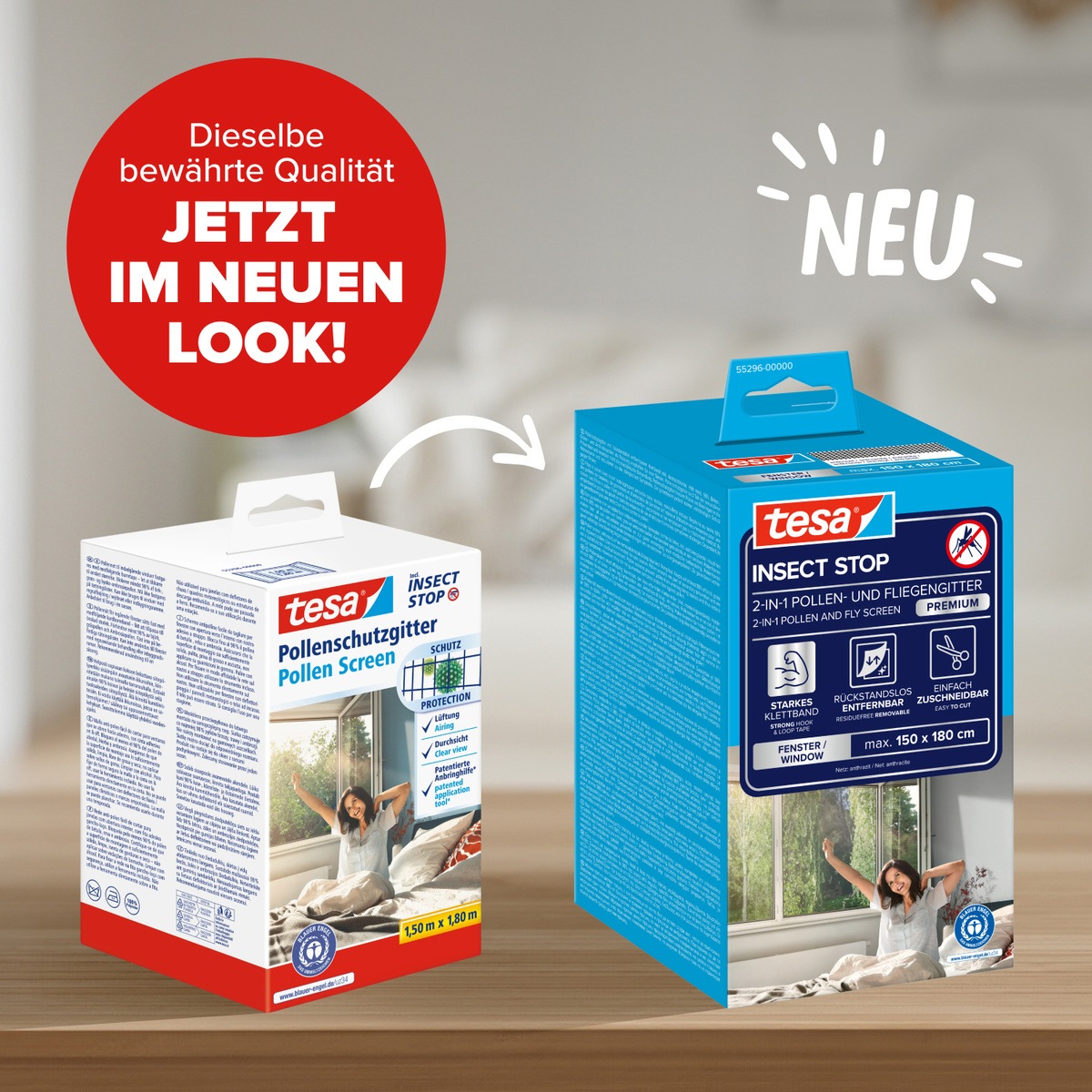 tesa Fliegengitter-Gewebe »Pollenschutzgitter 2-in-1 Pollenschutz und Fliegengitter, transparent« Packung, Fliegennetz, Klettband, 1 Stk. tlg. inkl. Selbstklebendes Klettband, INSECT STOP