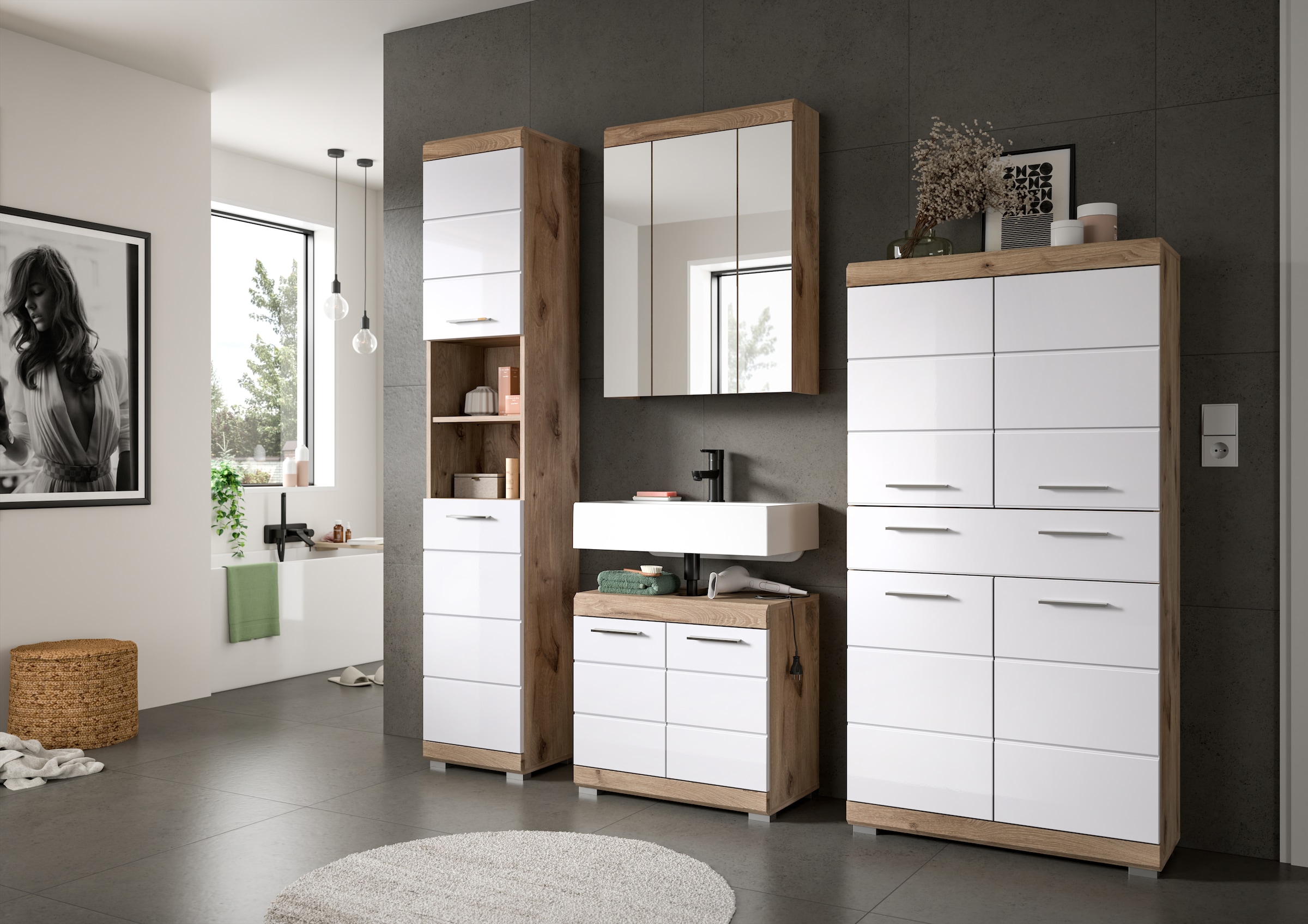 welltime Midischrank »SIENA, Breite 74cm, 4 Türen, 1 Schubkasten, 4 Fächer, MDF-Front« TOPSELLER!,  in verschiedenen Farben erhältlich, Badmöbel, Badschrank, Schrank, Bad