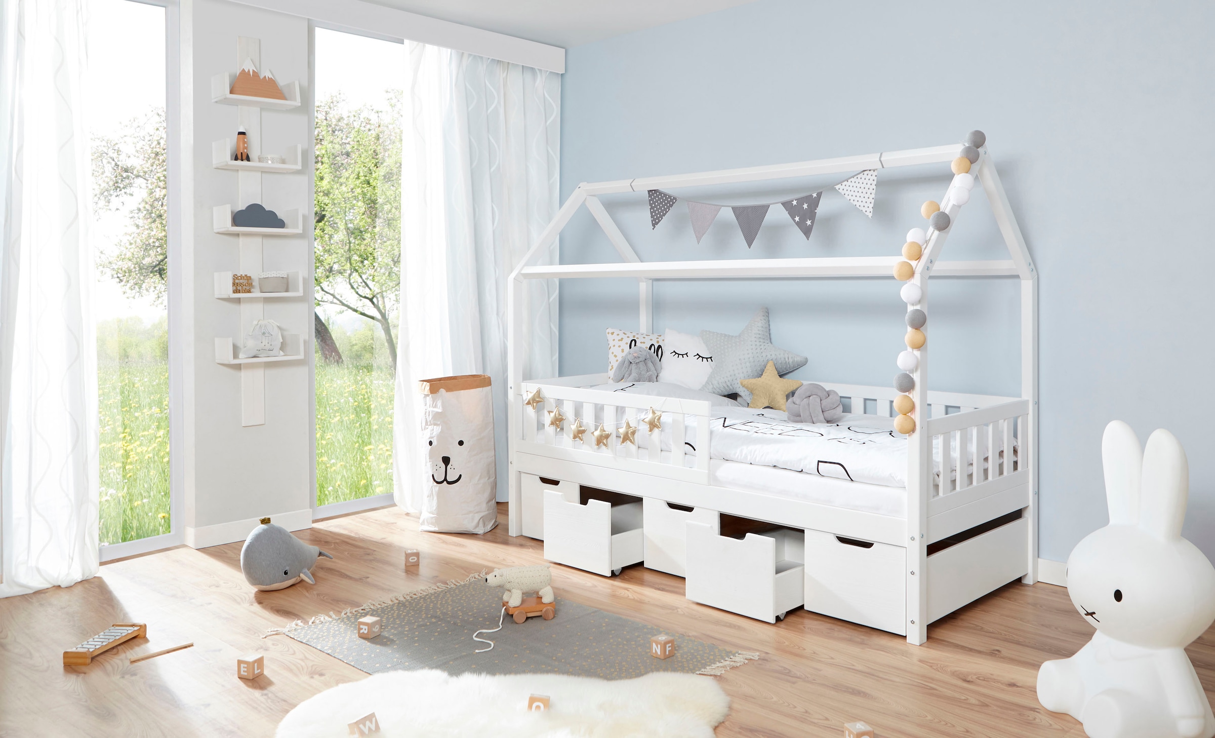 Ticaa Hausbett »Traumhaus«, Hausbett, inkl. Schubkasten und Rollrost