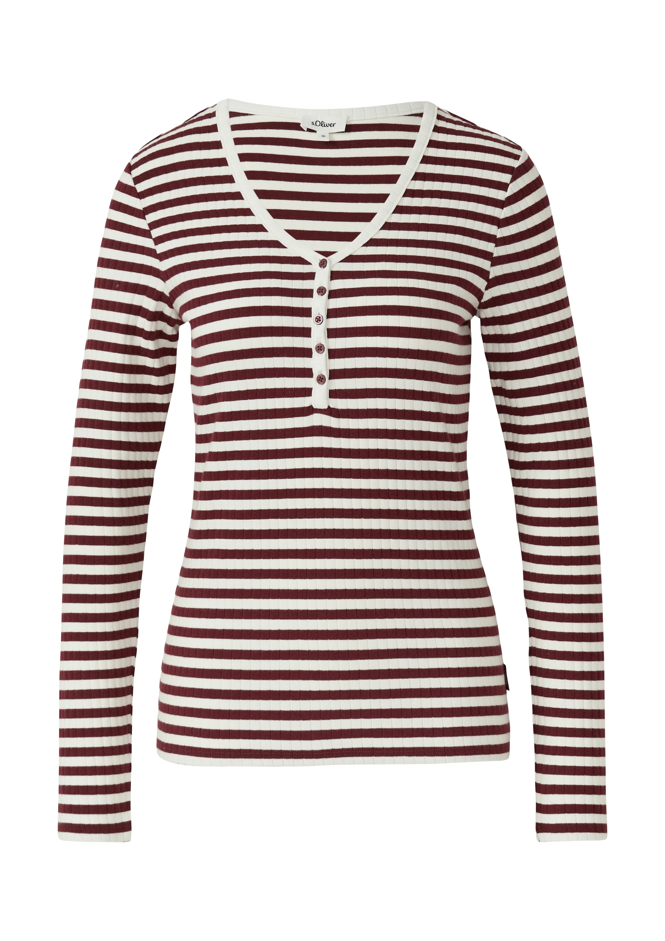 s.Oliver Langarmshirt mit kurzer Knopfleiste, in Ripp-Optik