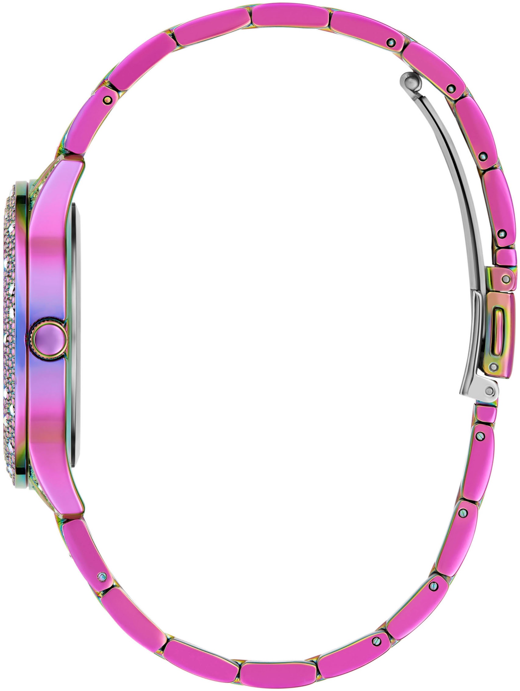 Guess Quarzuhr »SHOOTING STAR«, Armbanduhr, Damenuhr, Kristallsteine, Mineralglas, Edelstahlarmband