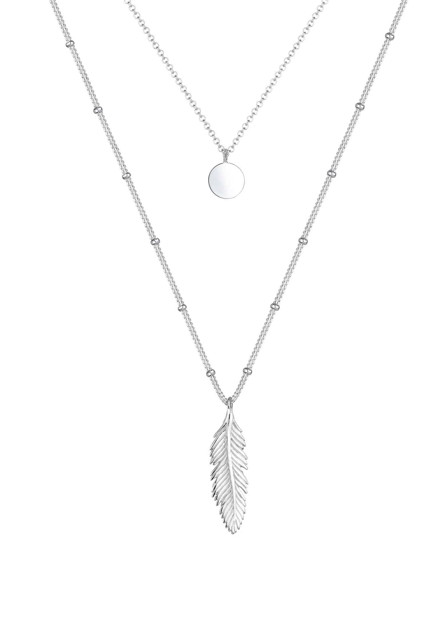 Elli Silberkette »Halskette Layer Feder Mondstein Weiß 925 Sterling Silber«