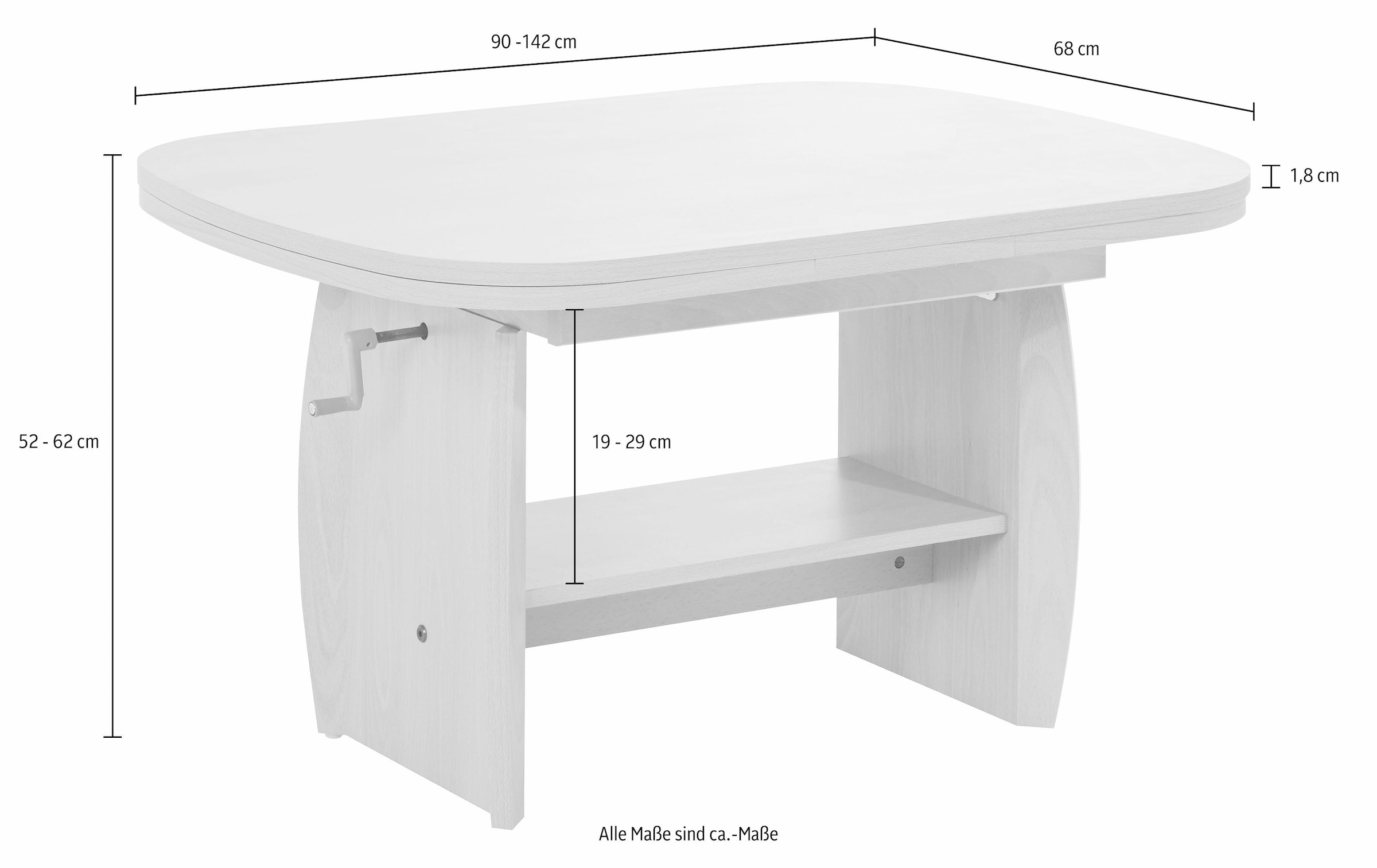 ausziehbar auf bestellen Couchtisch, Raten Höhenverstellbar und HELA