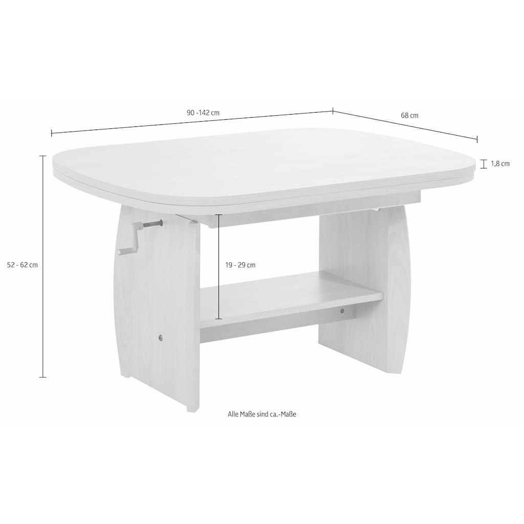 HELA Couchtisch, Höhenverstellbar und ausziehbar