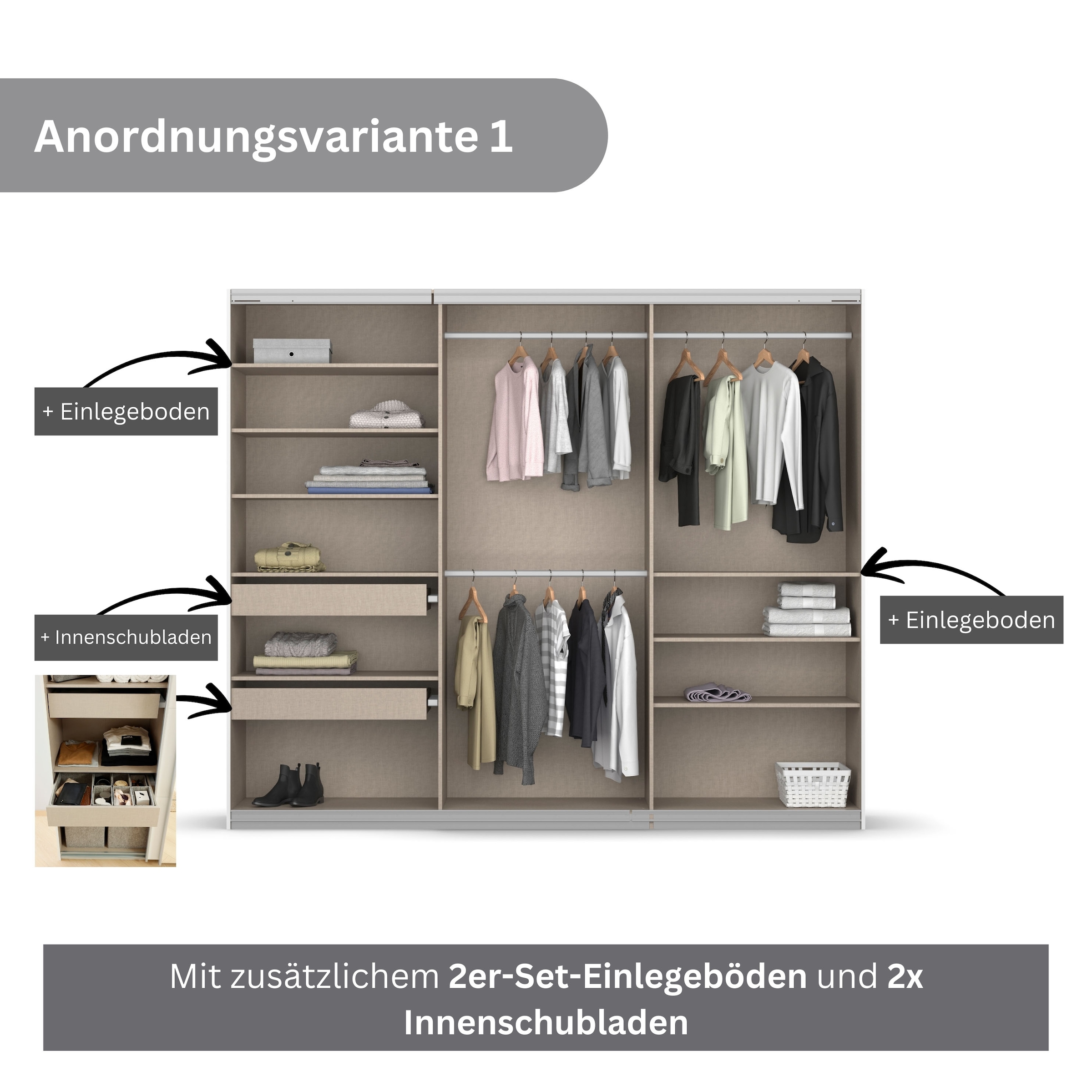 rauch Schwebetürenschrank »Koluna«, Glasfront, inkl. 2 Innenschubladen sowie extra Böden