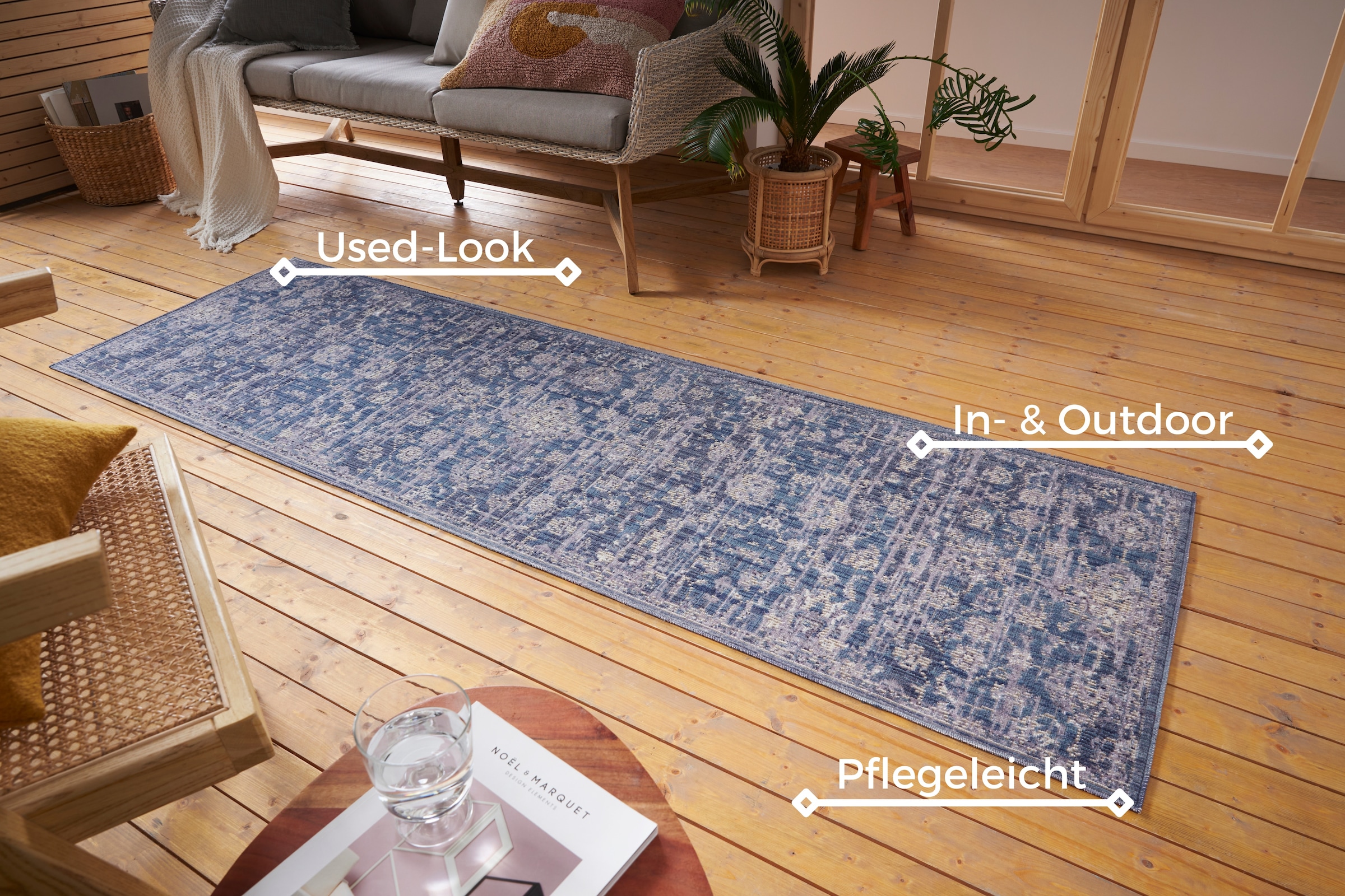 NORTHRUGS Teppich »Alexandria«, rechteckig, 3 mm Höhe, In-& Outdoor, Läufer, Wetterfest, Balkon, Wohnzimmer, Orient