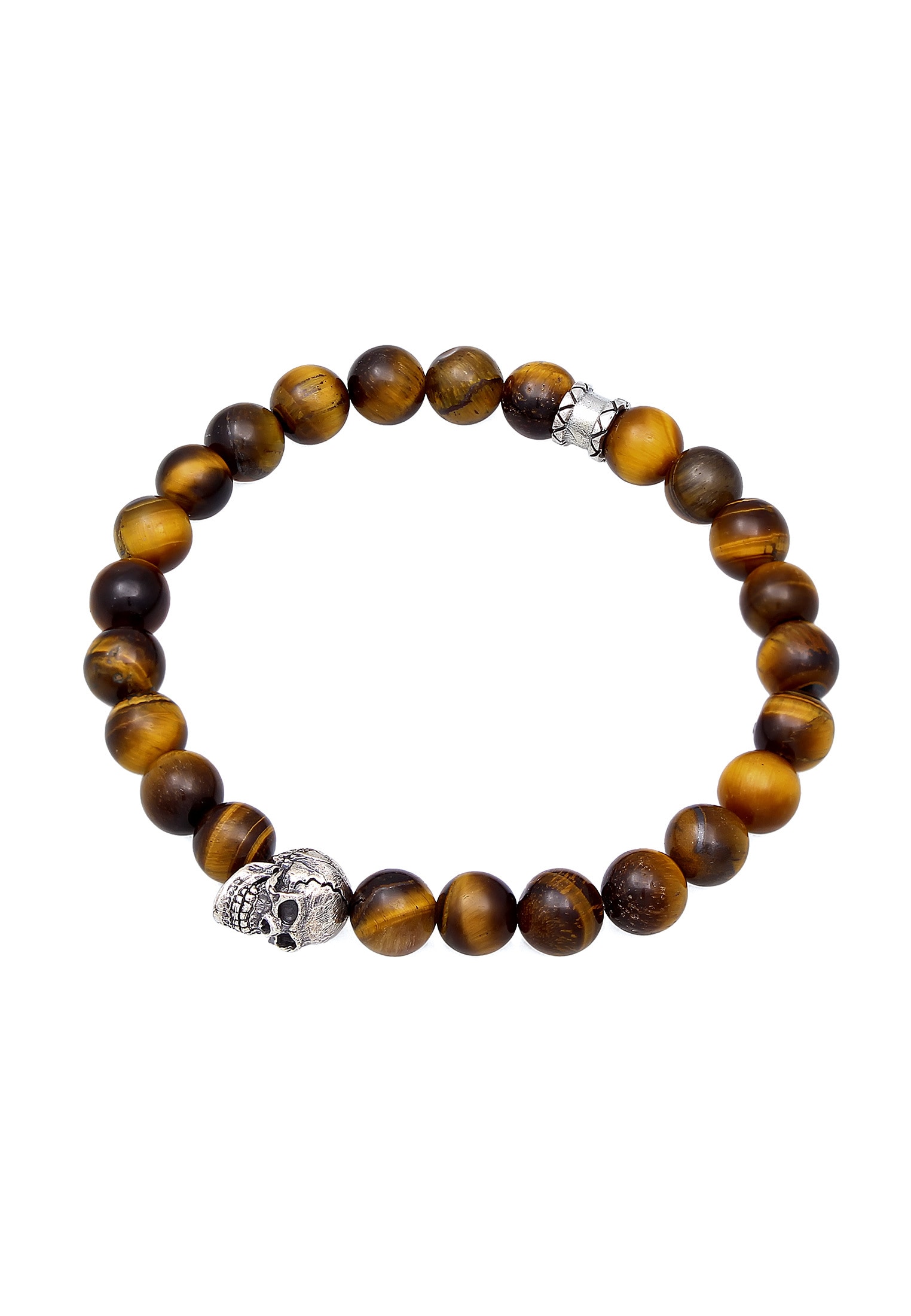 Kuzzoi Armkette »Armband Tigerauge Totenkopf Bead Steinarmband 925 Silber«