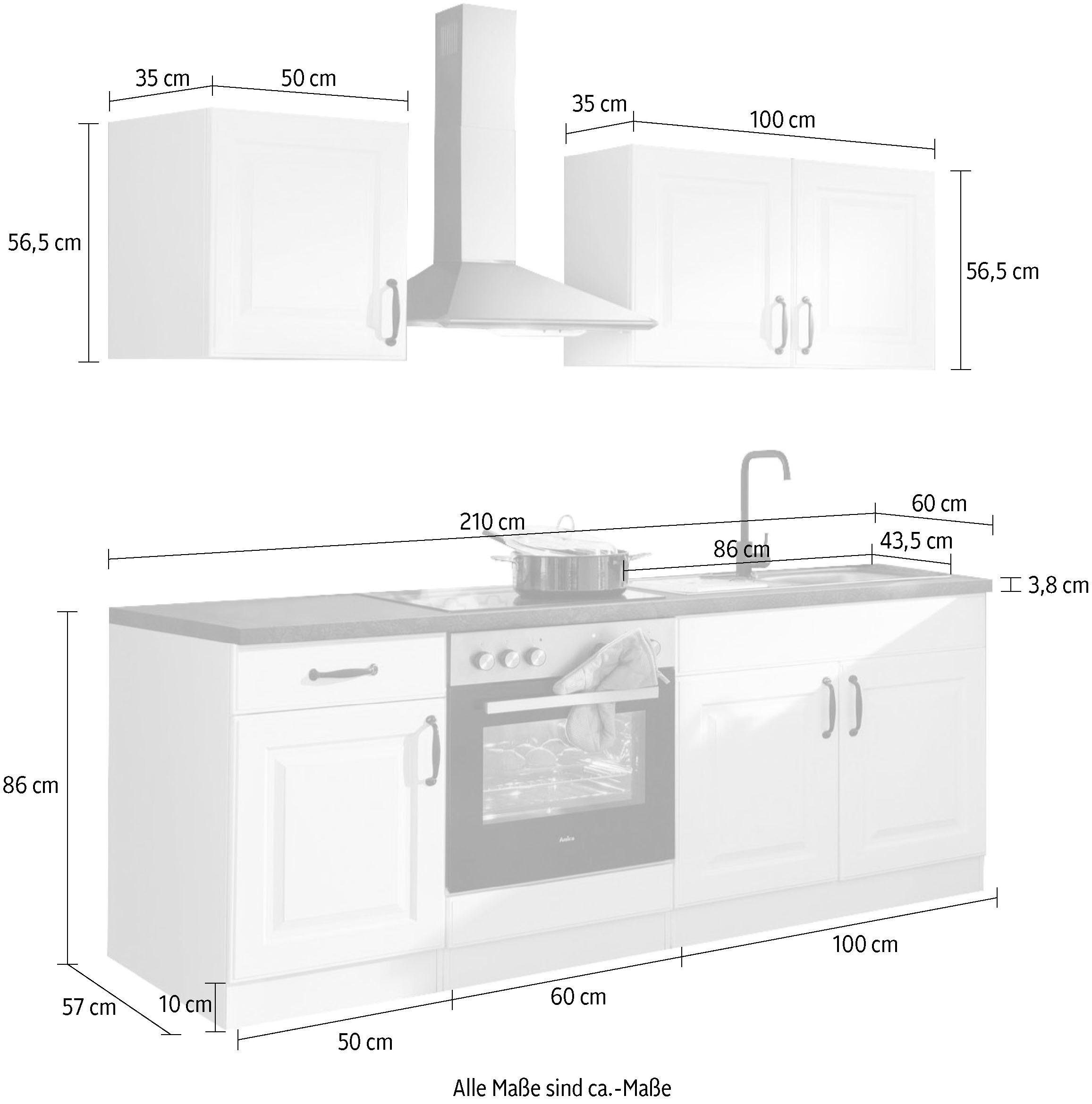 wiho Küchen Küchenzeile »Erla«, mit E-Geräten, Breite 210 cm