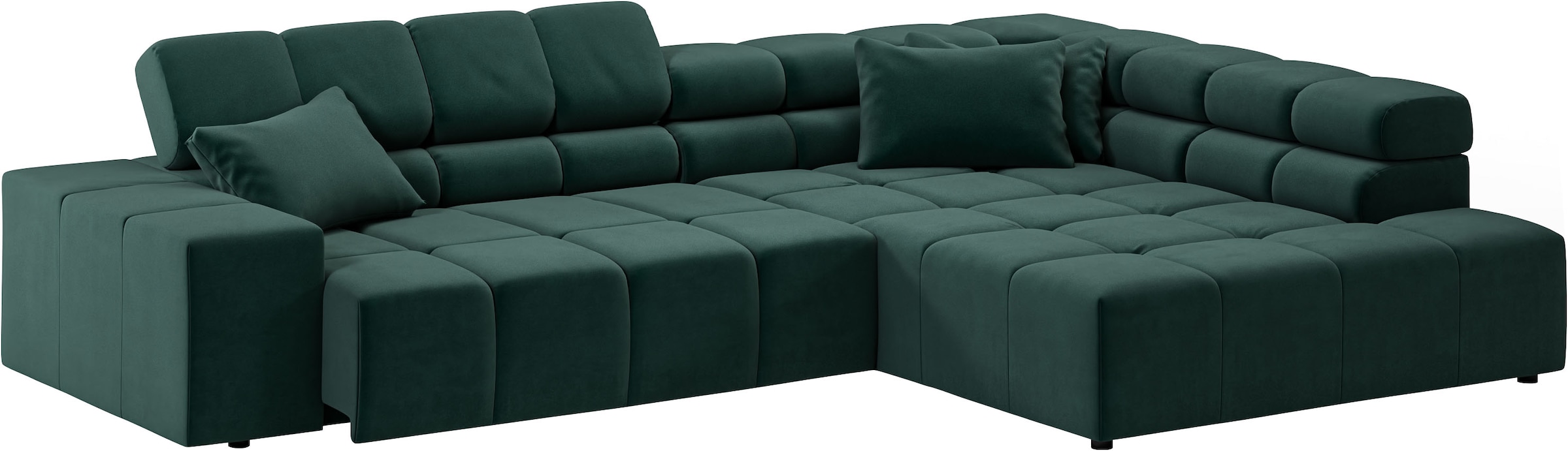 INOSIGN Ecksofa »Ancona incl. Kopfteilverstellung, Zierkissen Breite 319cm, L-Form«, wahlweise motorische Sitztiefenverstellung, auch in Cord + Easy Care