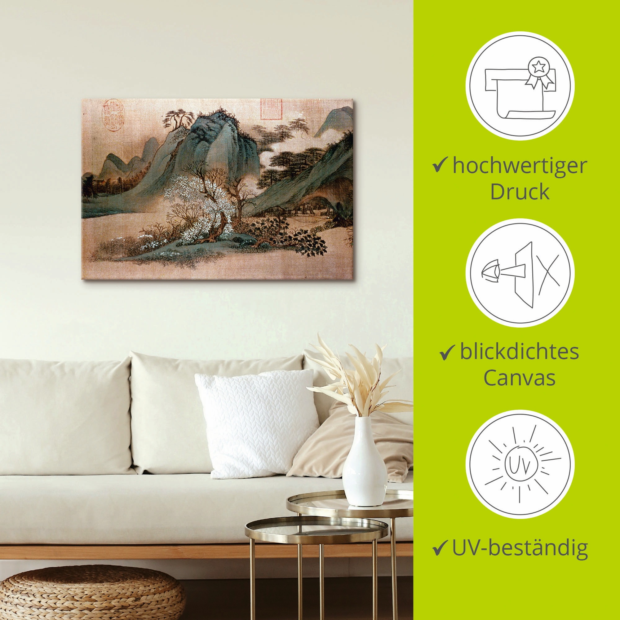 Artland Wandbild »Weiße Wolken und grüne Berge«, Asien, (1 St.), als Leinwandbild, Poster in verschied. Größen