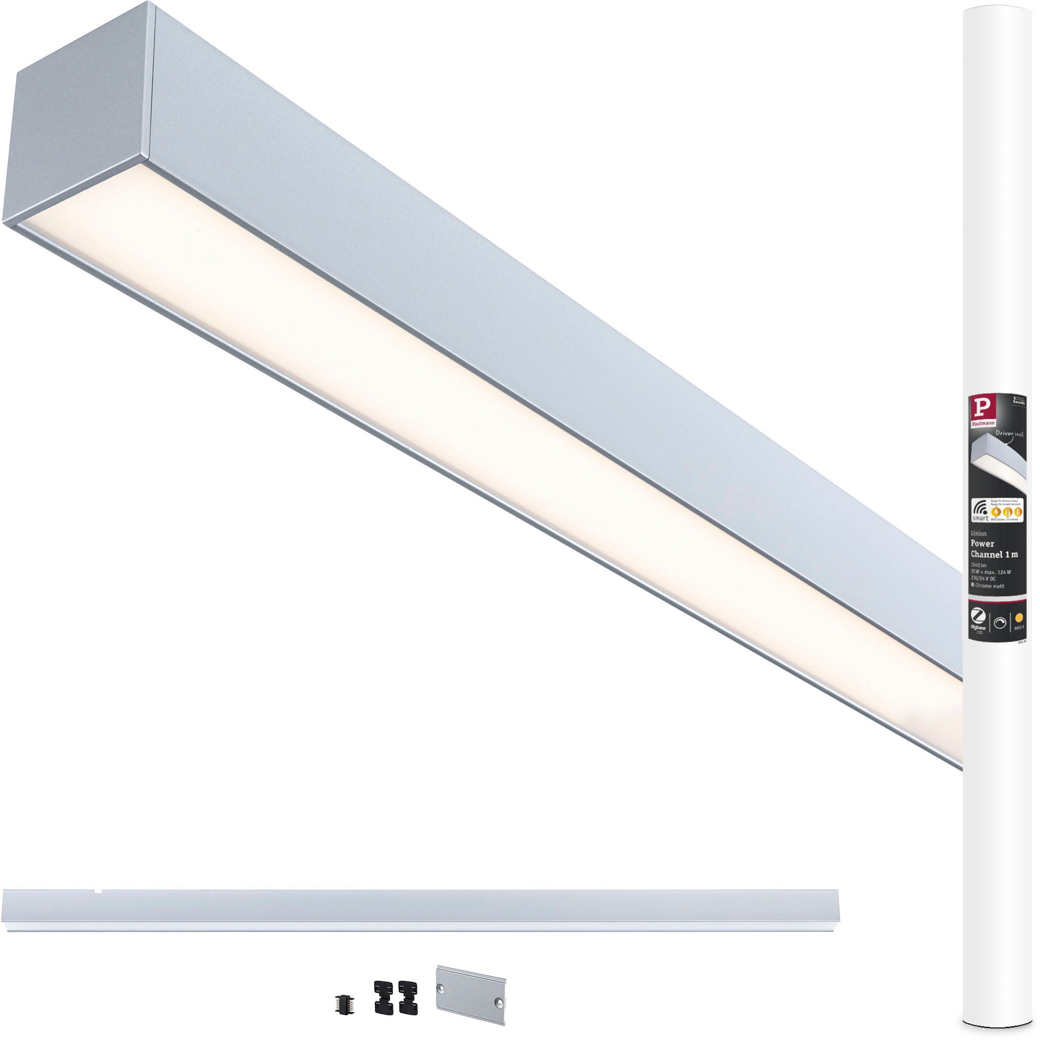 Paulmann, Schienensystem-Leuchten »Linion Einspeisung Zigbee 3.0 Power Channel 1m« LED-Modul 1 Stk. Warmweiß Smart Home, chromfarben, chromfarben