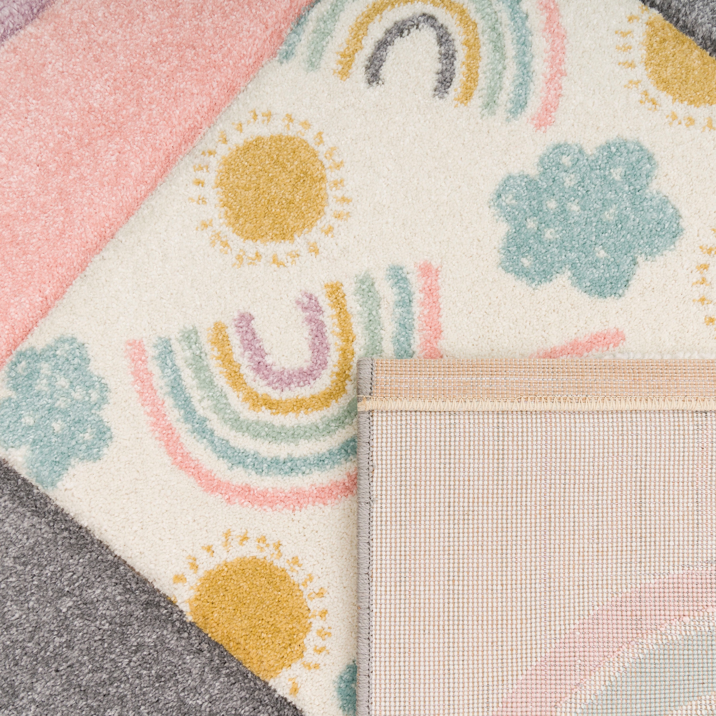 Paco Home Kinderteppich »Cosmo 962«, rechteckig, 12 mm Höhe, 3D-Design, Patchwork-Muster, Motiv Regenbogen & Punkte, Pastell-Farben