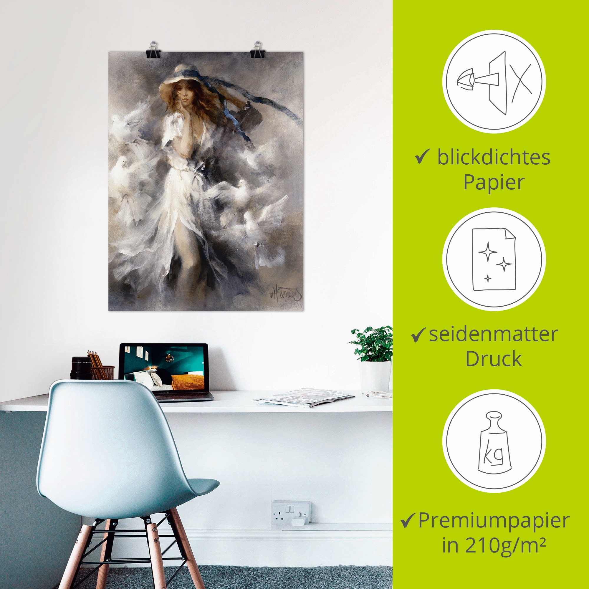 Artland Wandbild »Tauben« Frau 1 Stk. tlg. als Leinwandbild, Poster in verschied. Größen