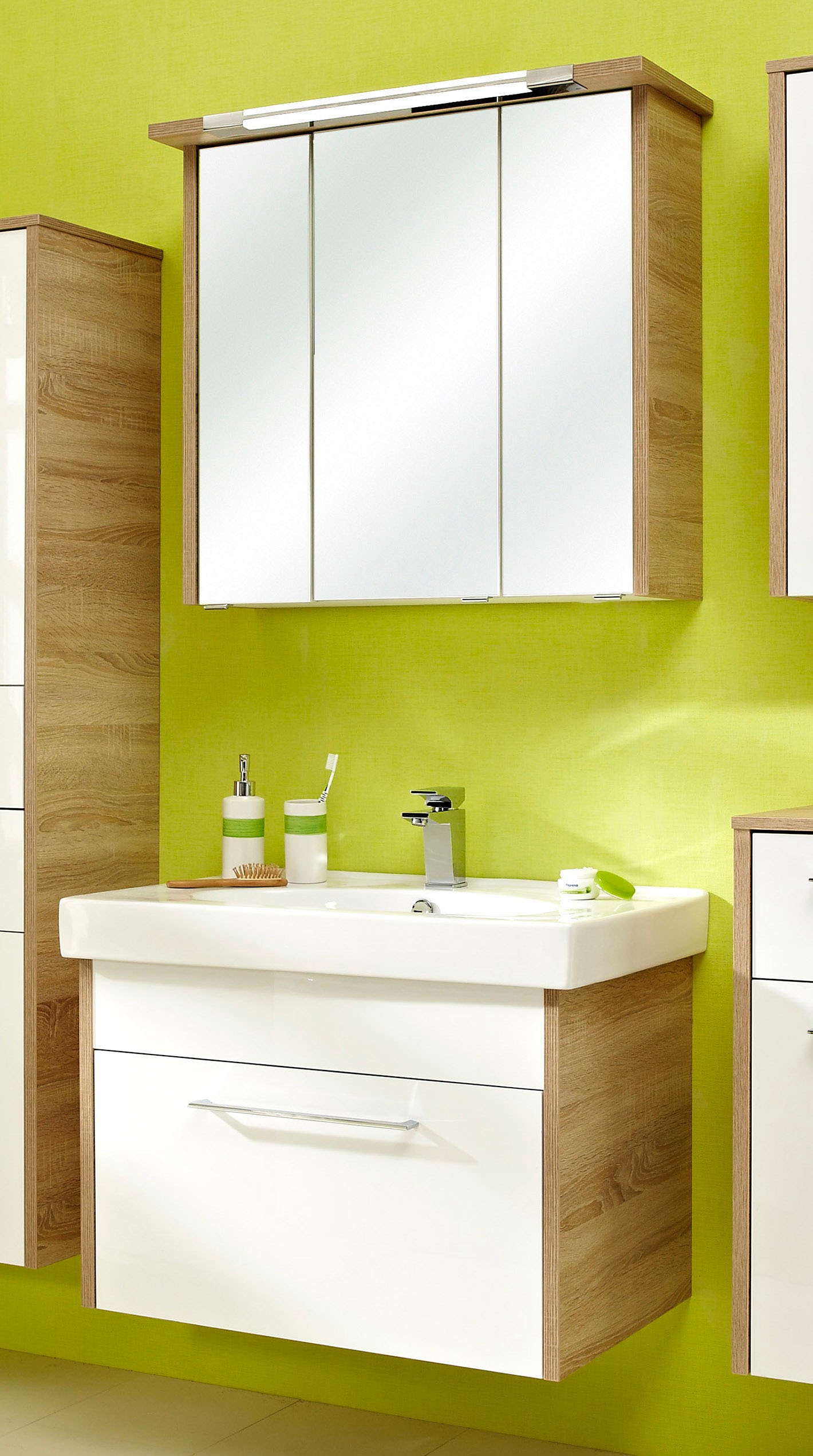 Saphir Badmöbel-Set »Quickset 382 2-teilig Keramik-Waschtisch mit LED-Spiegelschrank« 2 Stk. tlg.