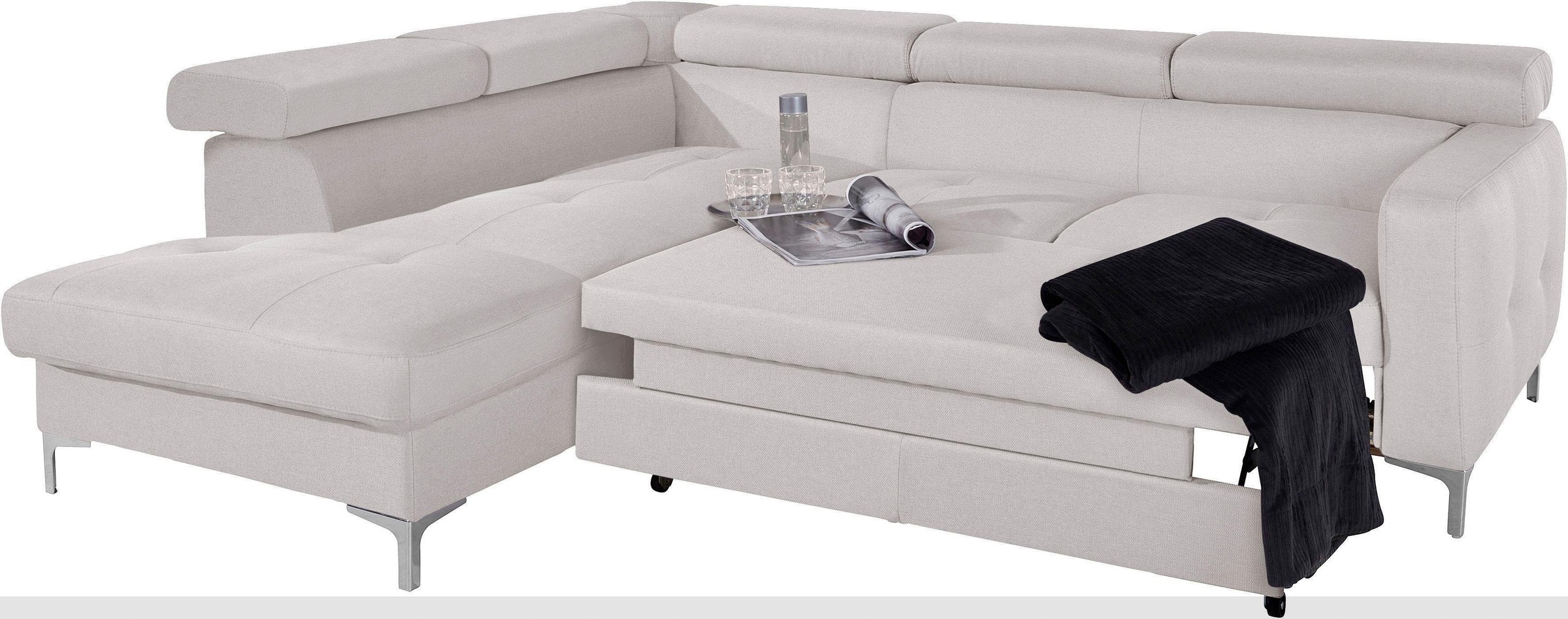 COTTA Polstergarnitur »Sammy L-Form«, (Set), Set bestehend aus: Ecksofa mit Kopfteilverstellung & Hocker