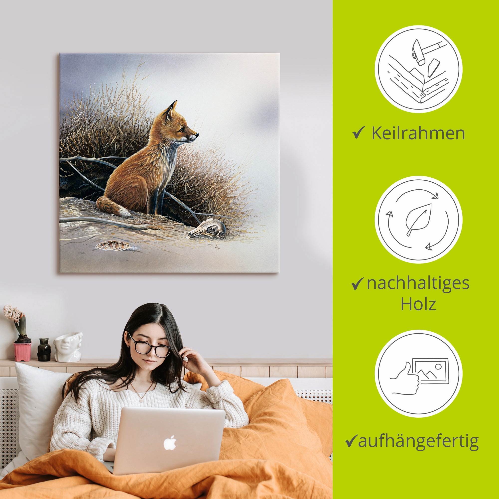 Artland Wandbild »Kleiner Fuchs«, Wildtiere, (1 St.), als Leinwandbild, Poster in verschied. Größen