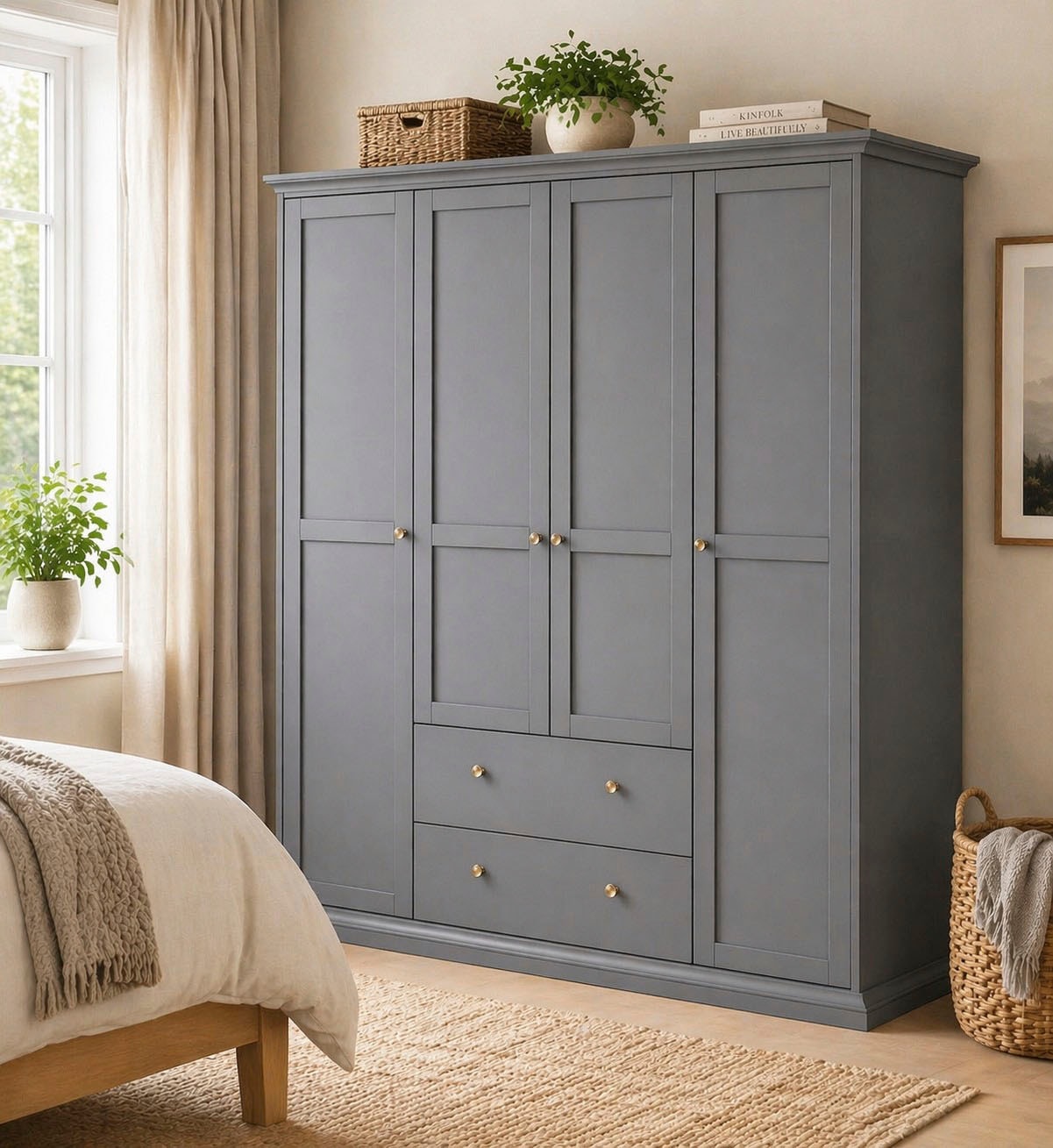 Home affaire Kleiderschrank "Paris im Landhausstil mit viel Stauraum, B/HT ca. 180x200x65 cm" 4 Türen, Böden, Stange & Schubladen für optimale Ordnung
