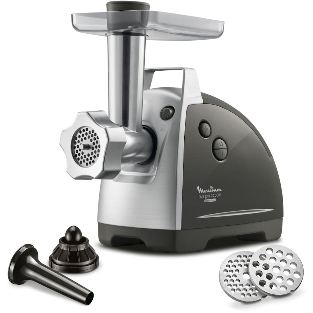 Moulinex Fleischwolf »ME6868 Meat Mincer«, 2200 W, 4 Zubehörteile inbegriffen, sicheres Reverse-System, schwarz/silber