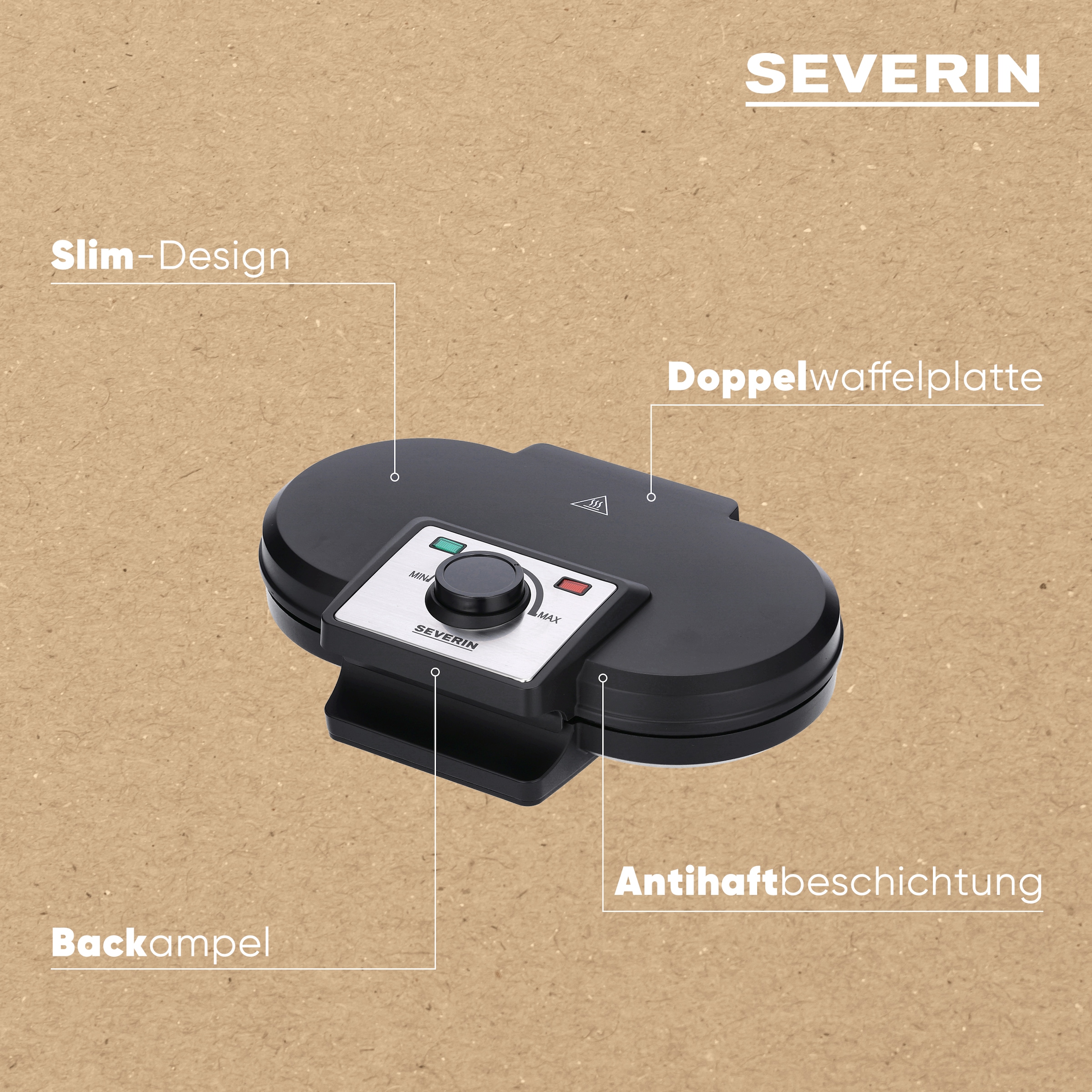 Severin Waffeleisen »WA 2106« 1200 W Doppelwaffelplatte, inkl. Backampel, einstellbarer Temperaturregler