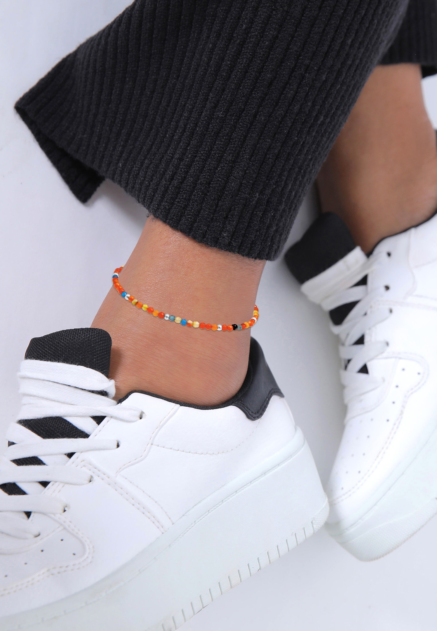 Nenalina Fußkette »Fußschmuck Achat Kugeln Bunt Sommer Beach Festival 925 Silber«
