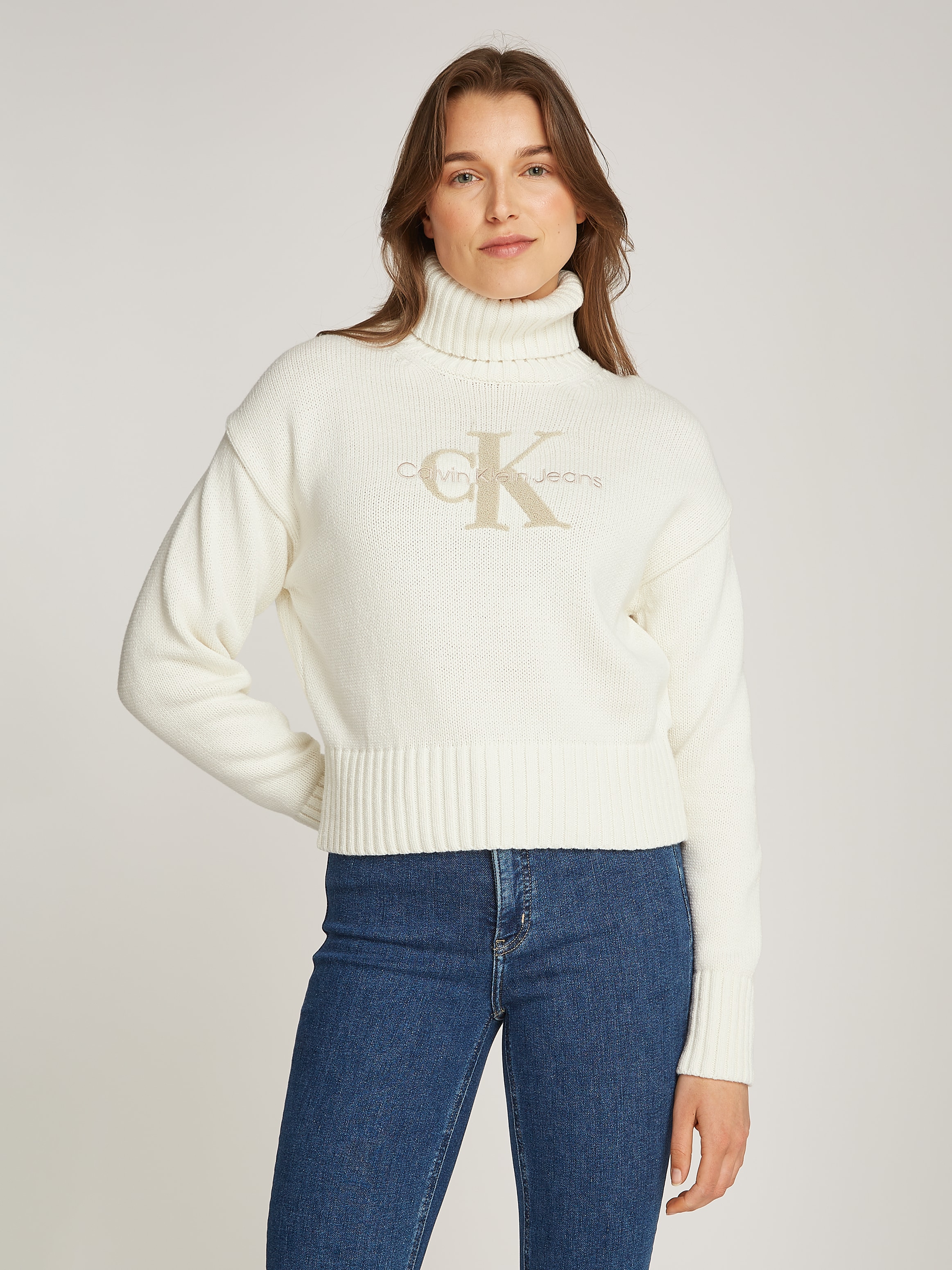 Stehkragenpullover »CHENILLE MONOLOGO SWEATER«, mit Logostickerei