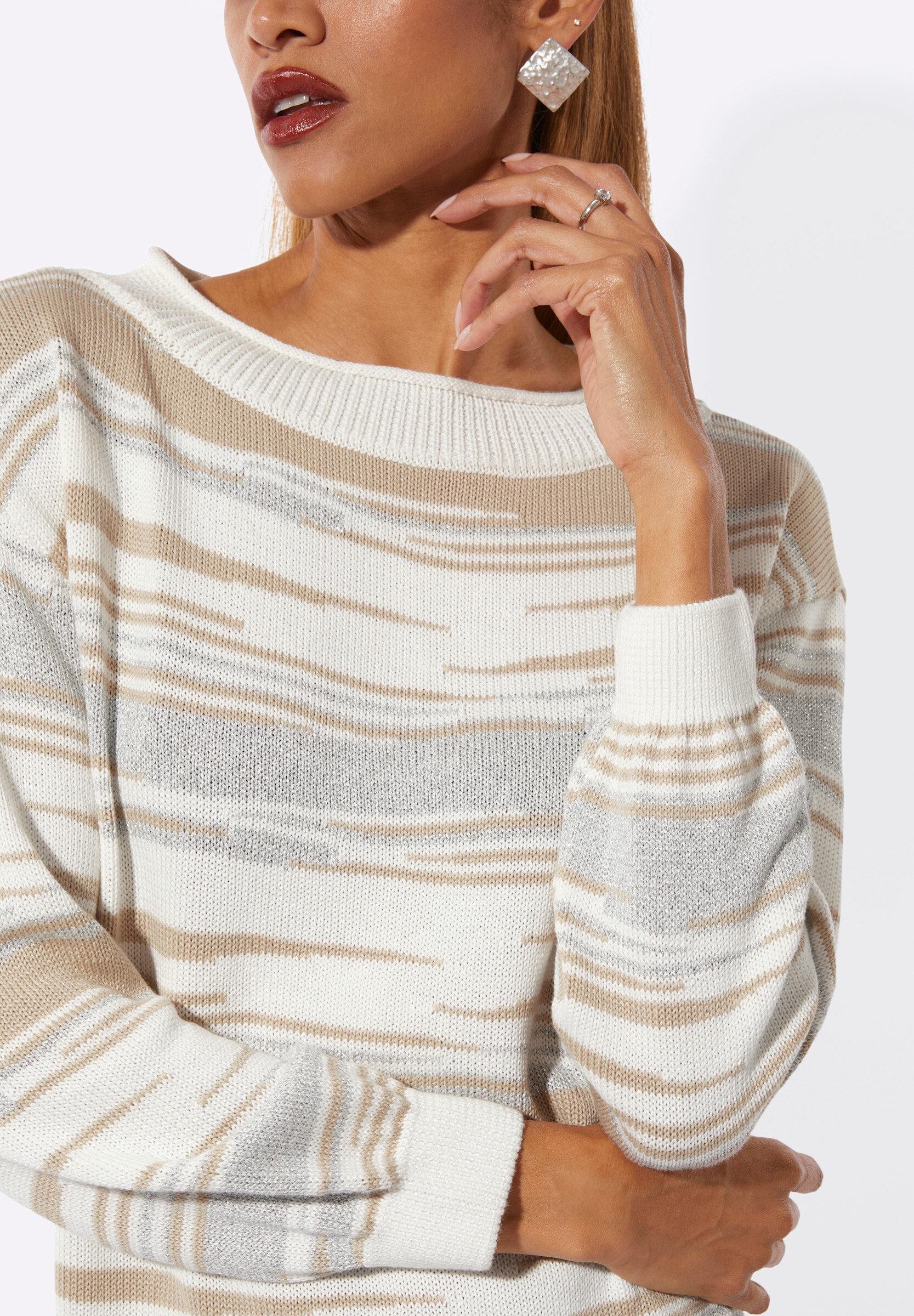 creation L Longpullover »Pullover Jacquardpullover mit Glanzgarn«