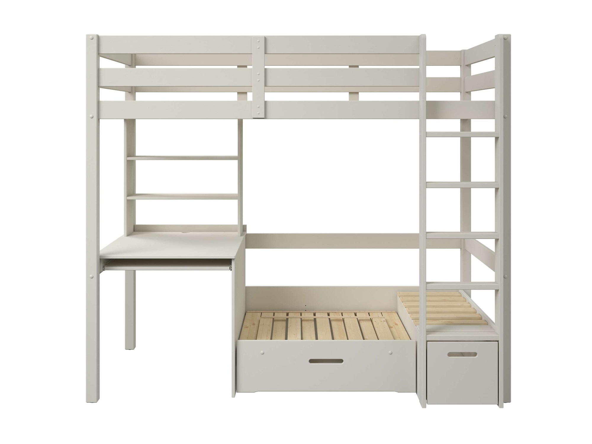 OTTO home Etagenbett »HENNE' TOPSELLER! Hochbett, Ideal für kleine Räume, 2 Schlafplätze« zweiter Schlafplatz ausziehbar, B/H/T ca. 208/180/105cm,  mit Polsterauflagen, Schreibtisch, Stauraum, seitenverkehrt montierbar