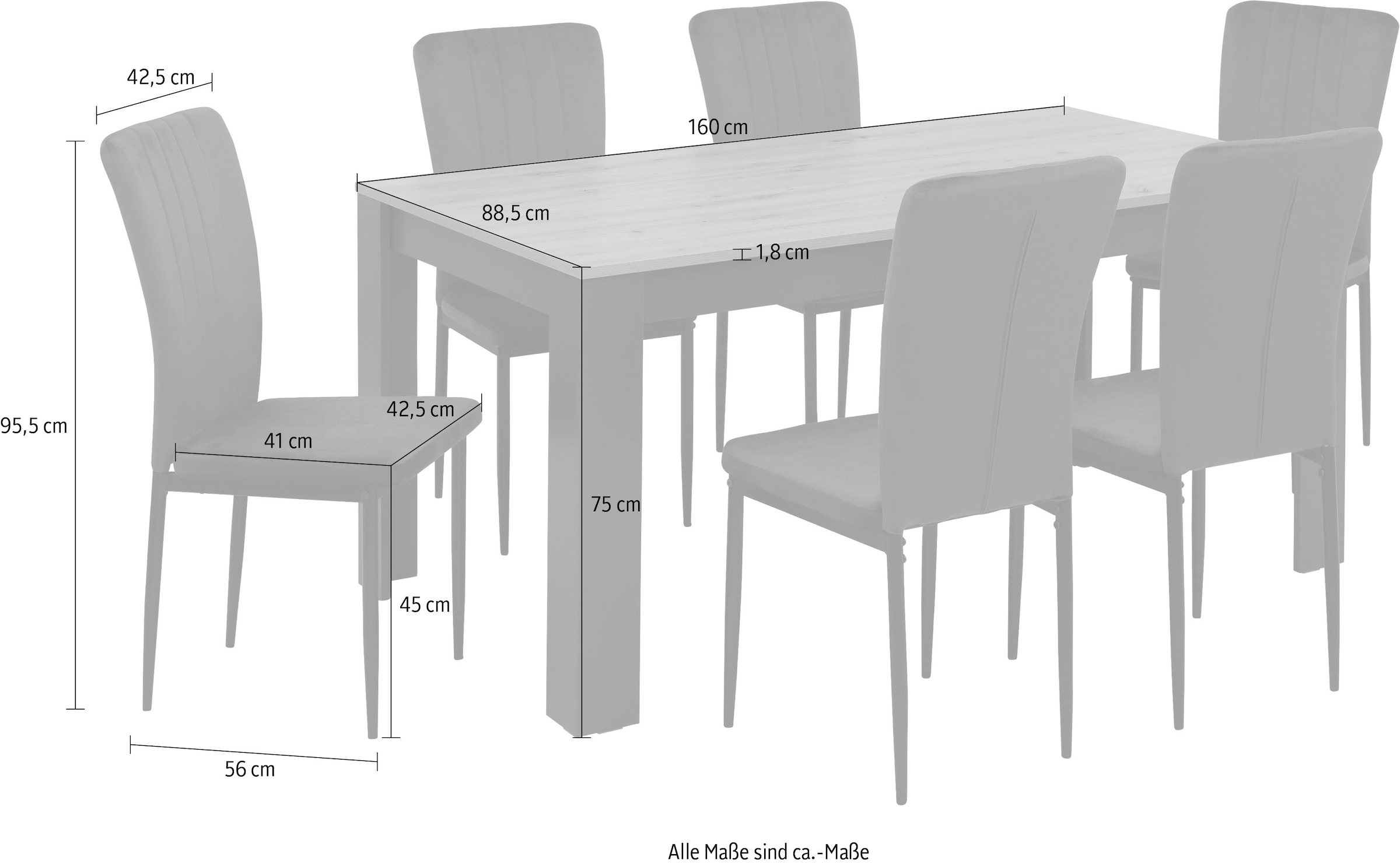 7 online »Bergamo«, UNIVERSAL kaufen modernem Home 7-teilige Tischgruppe (Set, Esstisch tlg.), | Essgruppe Esszimmerstuhl mit affaire und