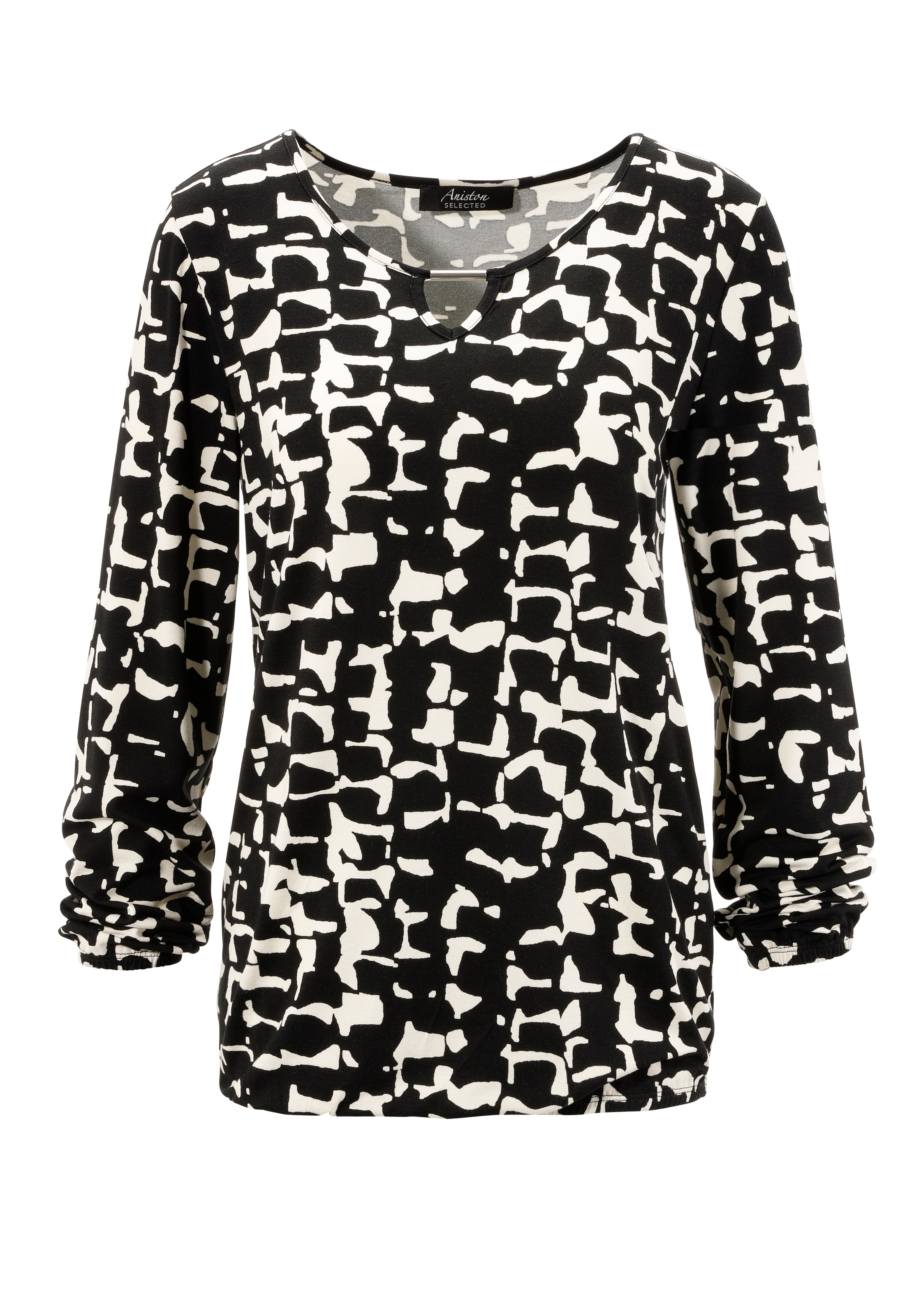 Aniston SELECTED Langarmshirt, mit Allover-Druck, Zierstäbchen und Cut Out