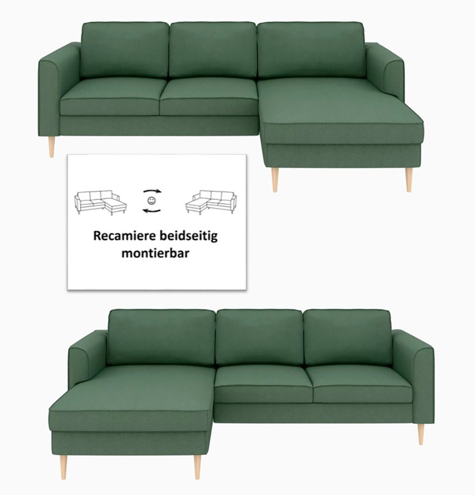 Home affaire Ecksofa »Booster Couch wahlweise mit Schlaffunktion und Bettkasten-auch in Cord«, Recamiere beidseitig montierbar, Sofa in L-Form, 232 cm