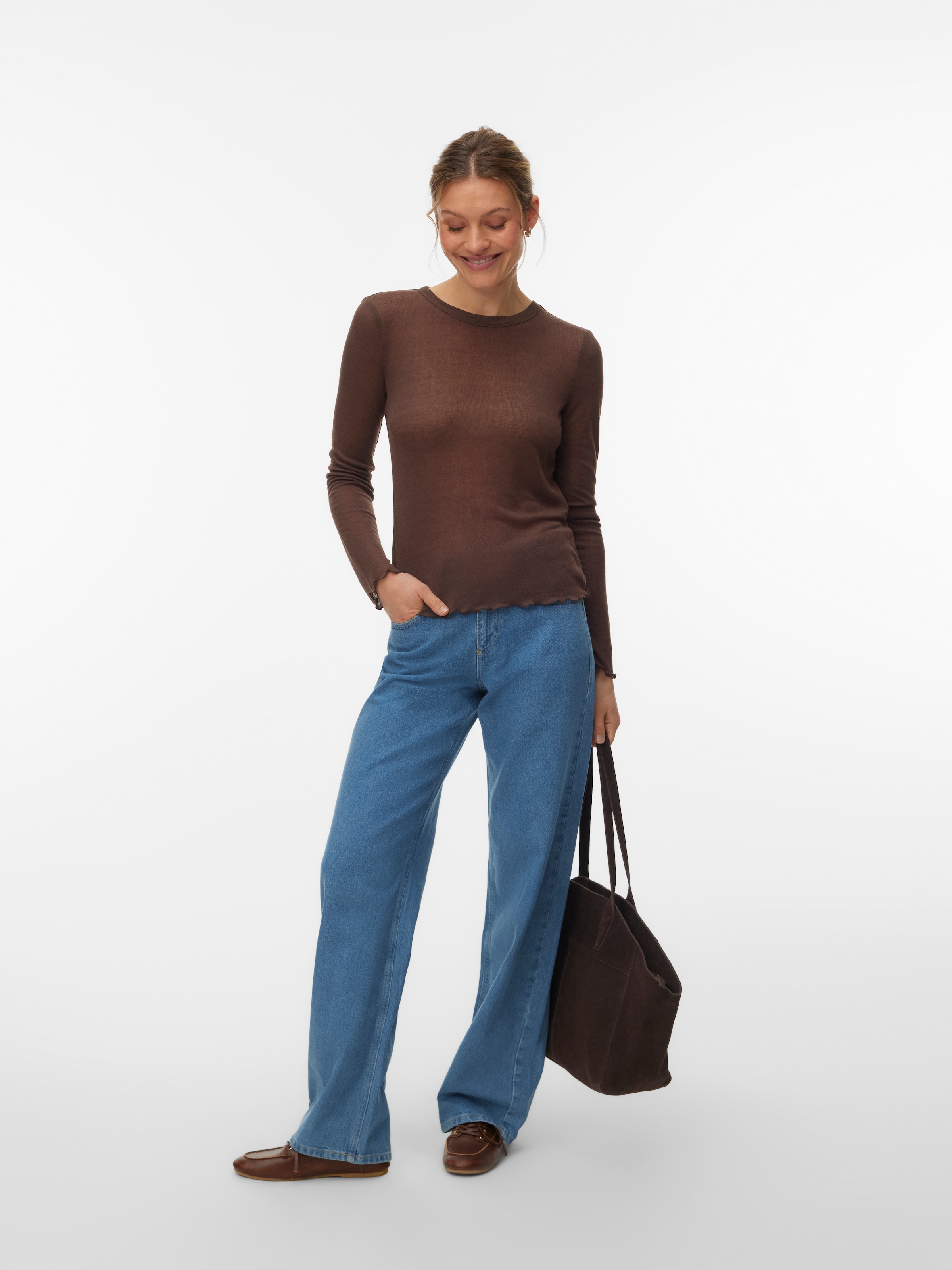 Vero Moda Langarmshirt »VMARIEL LS TOP JRS NOOS« Materialmix, gewellter Saum